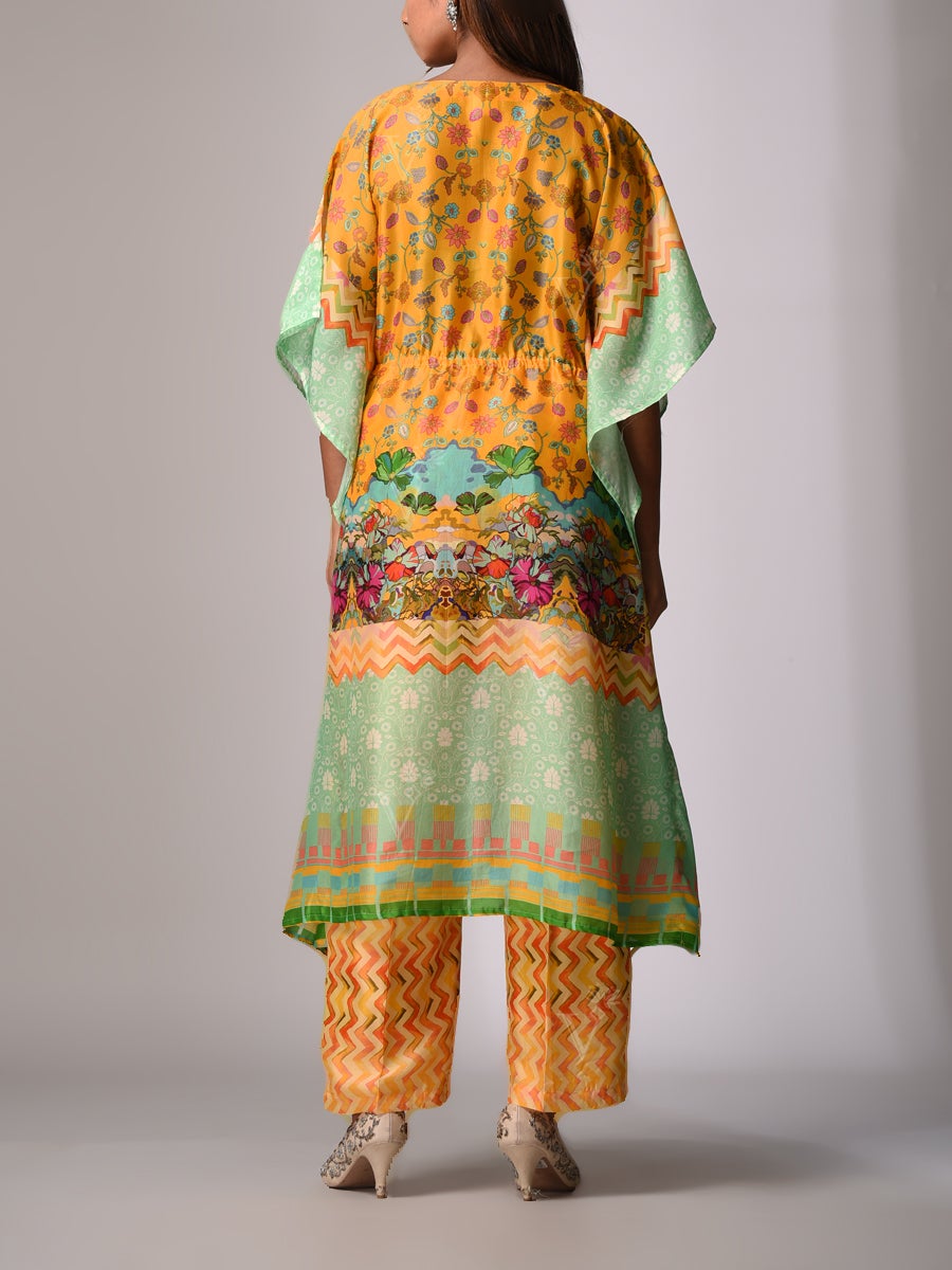 Mustard Bemberg Silk Kaftan Set