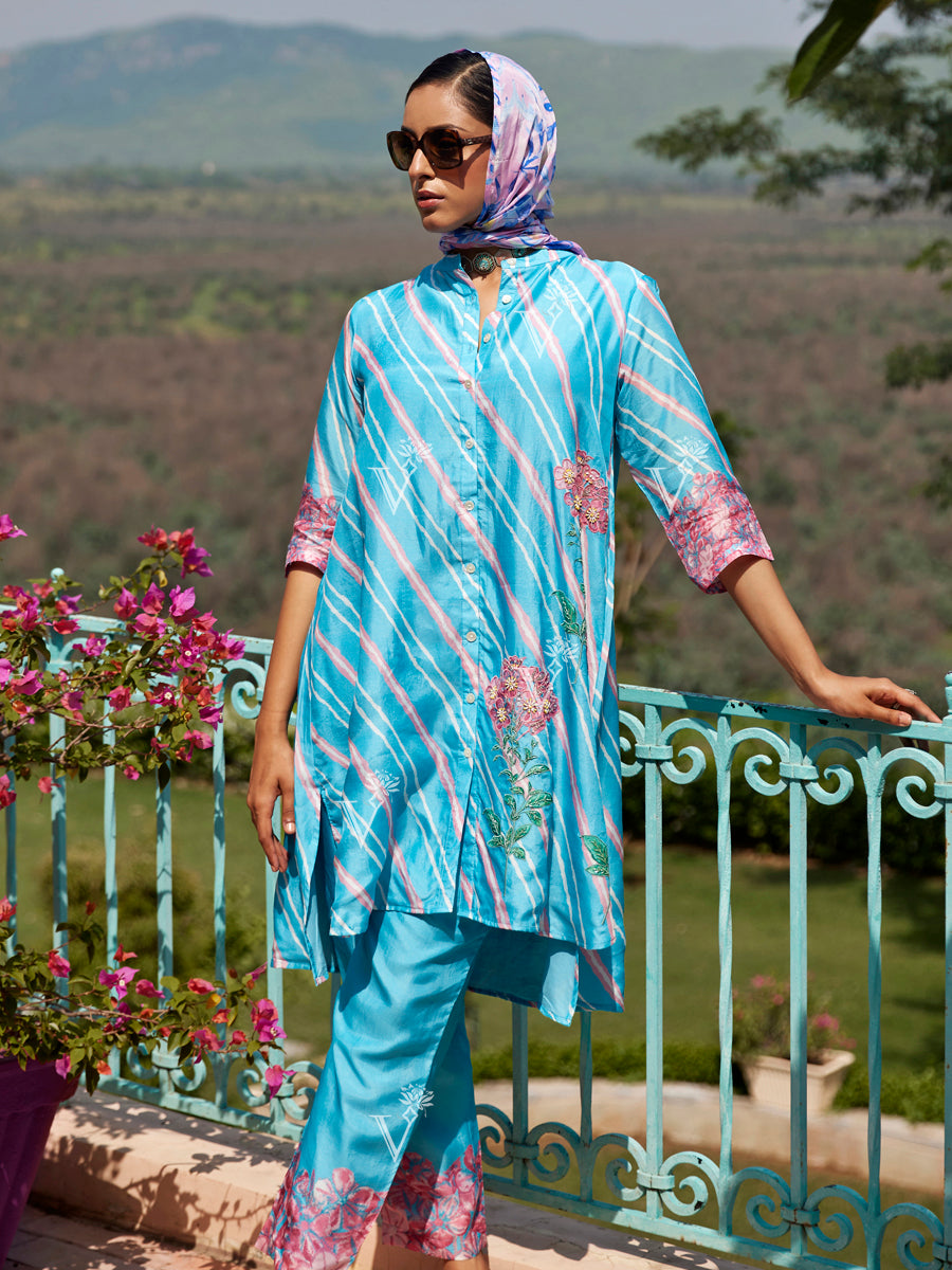 Sky Blue Leheriya Co-ord Set