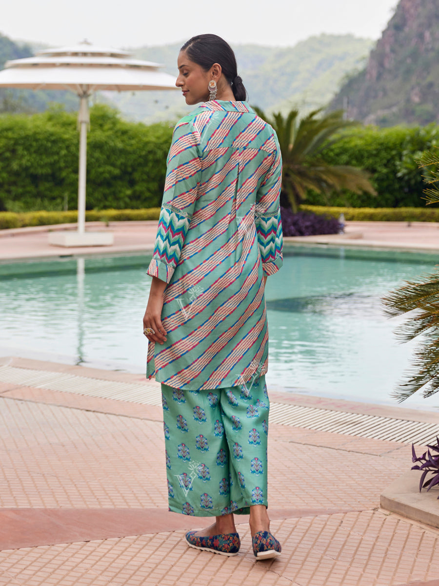 Mint Green Silk Printed Co-ord Set