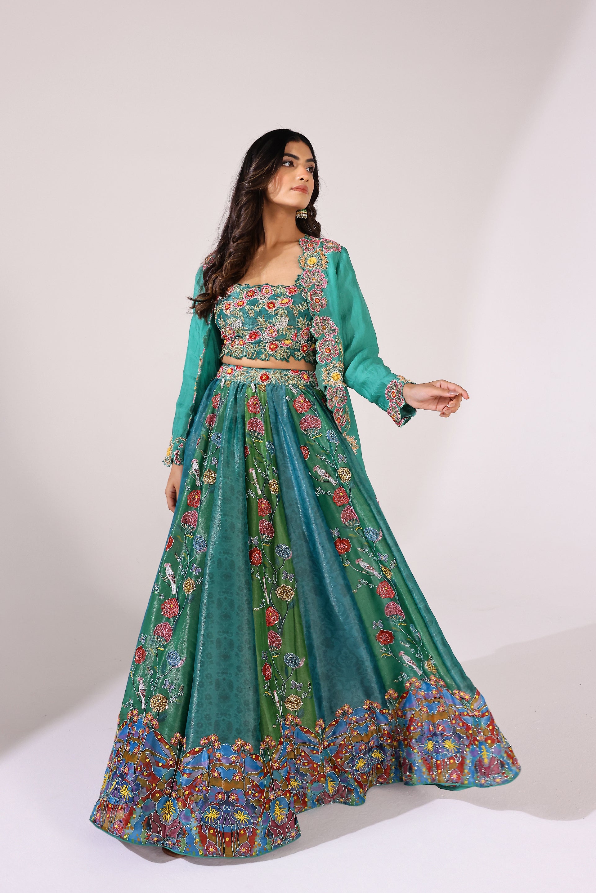 Green multicoloured lehenga set