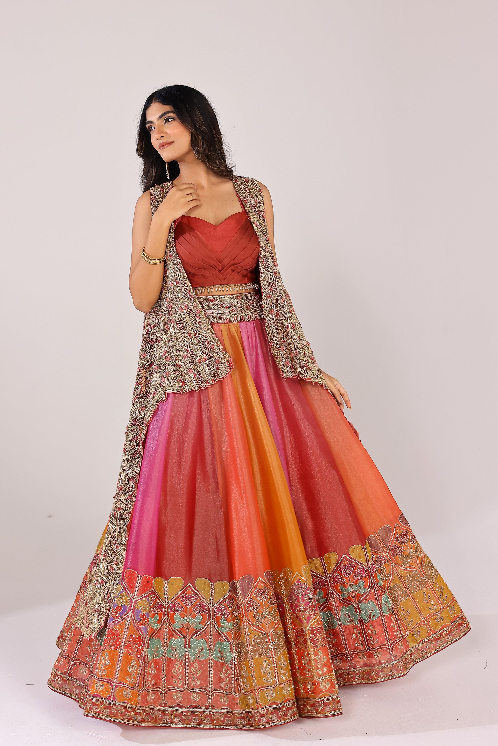 Ombré lehenga with heavy jacket
