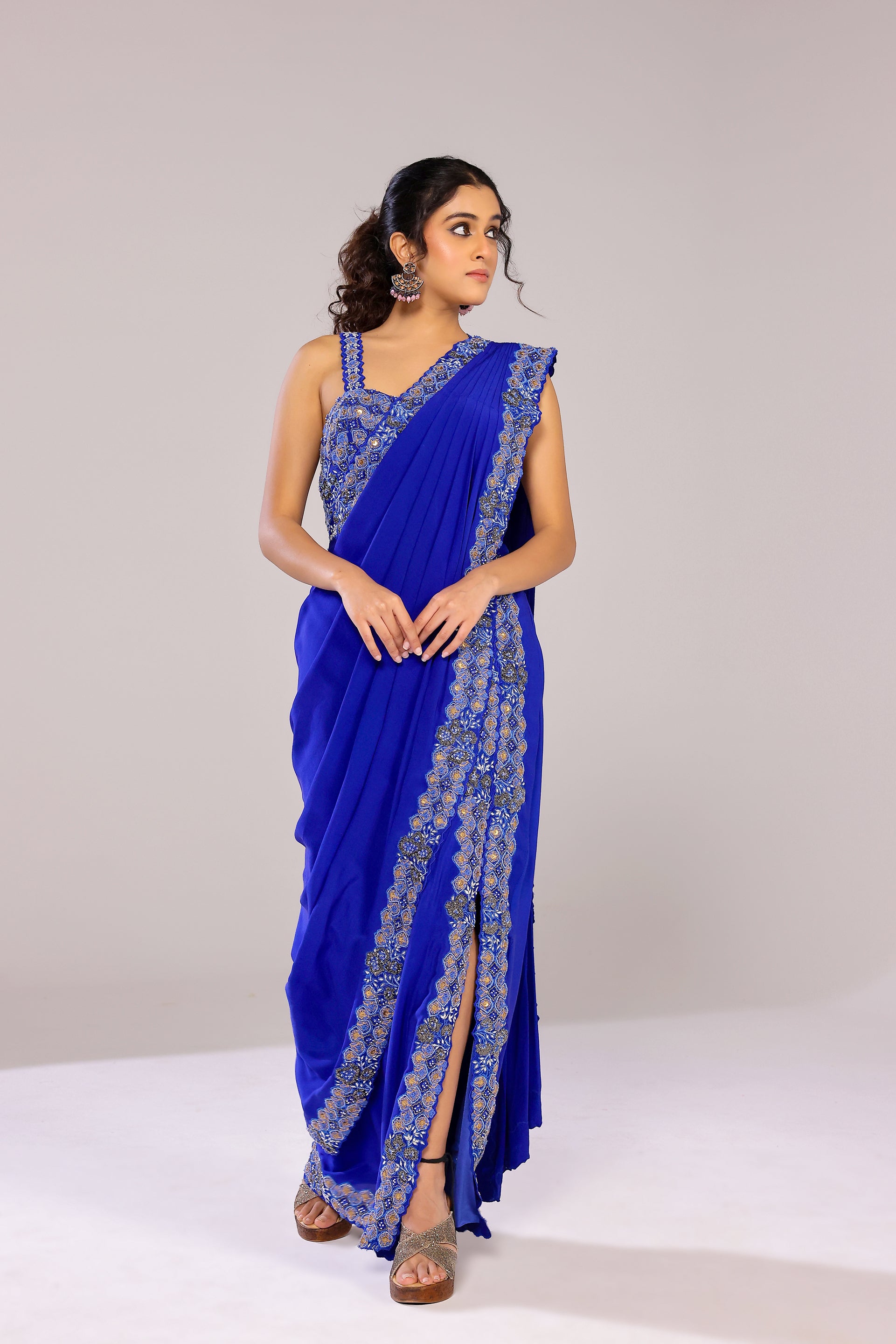 Blue draped saree