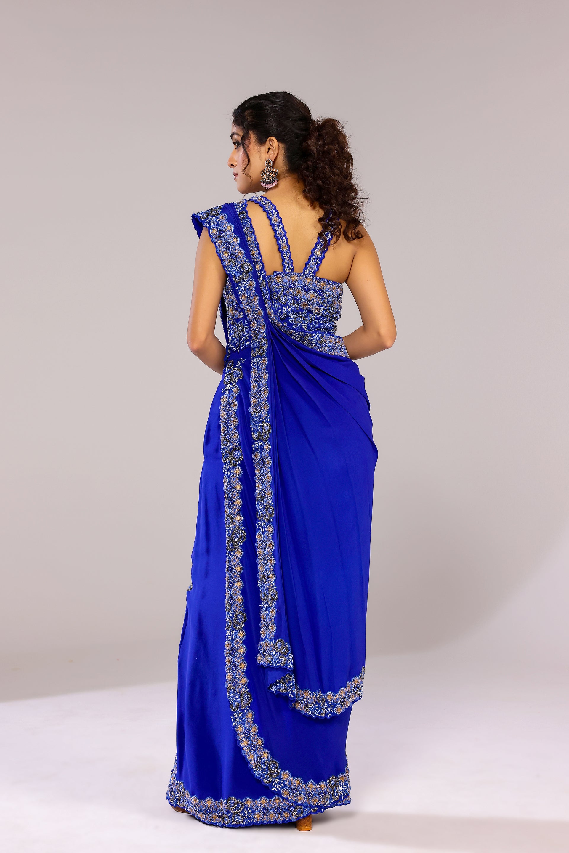 Blue draped saree