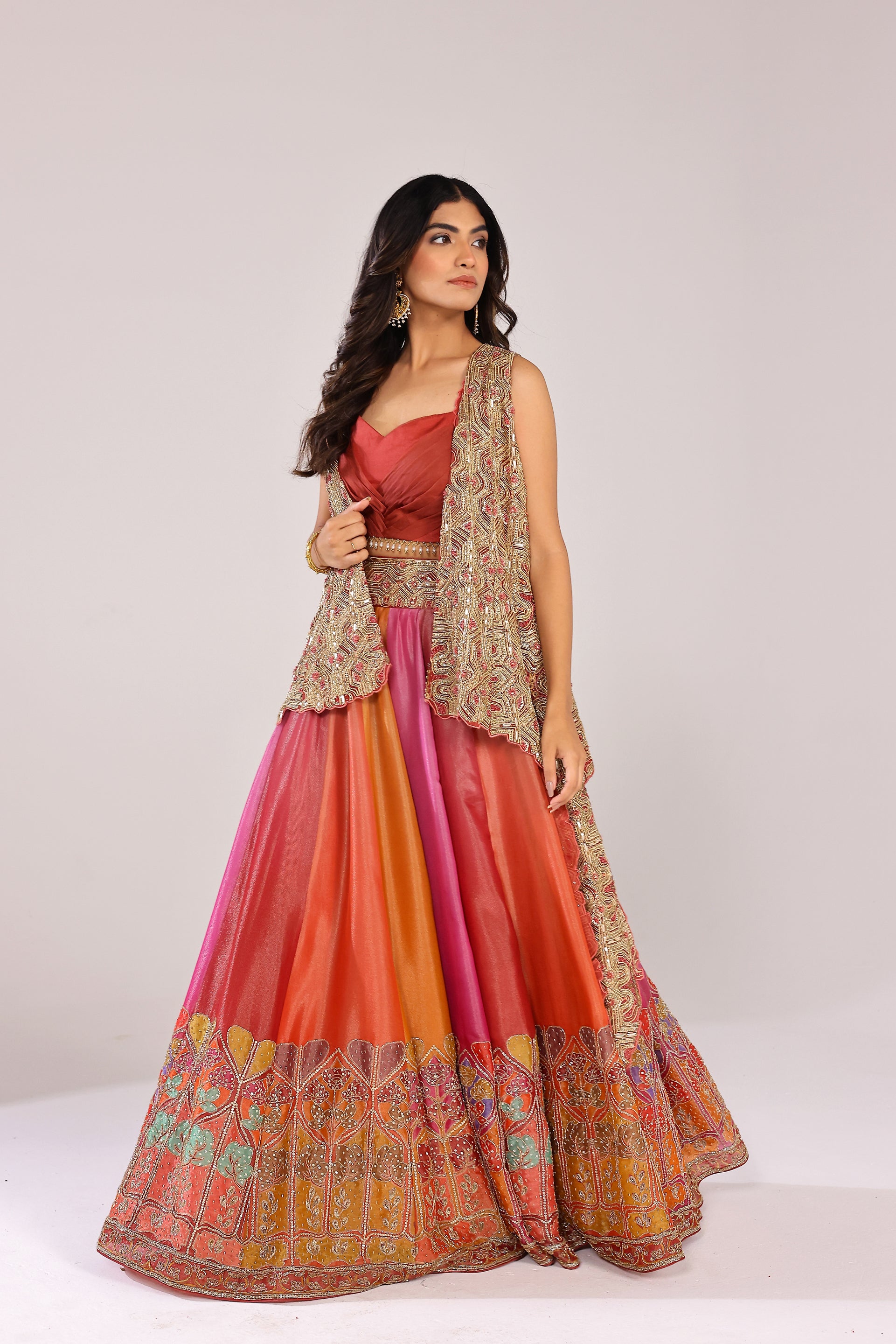 Ombré lehenga with heavy jacket