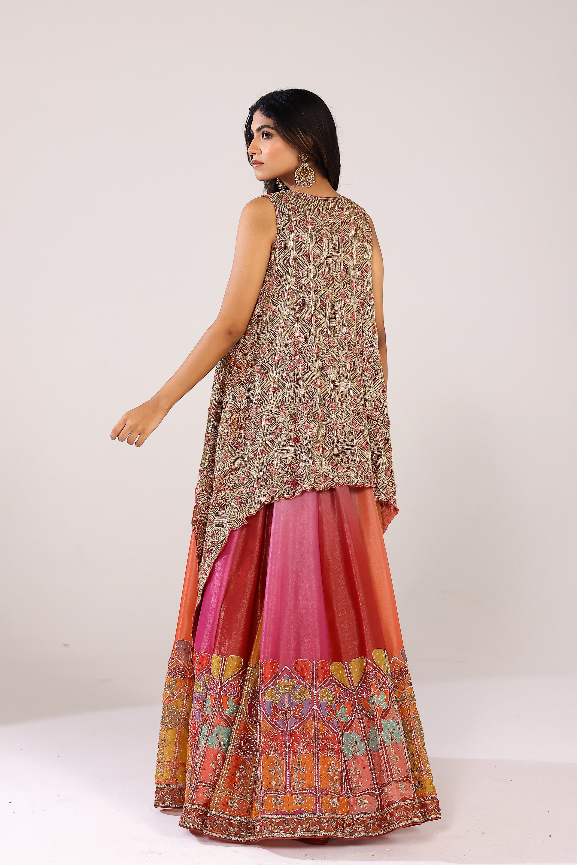 Ombré lehenga with heavy jacket