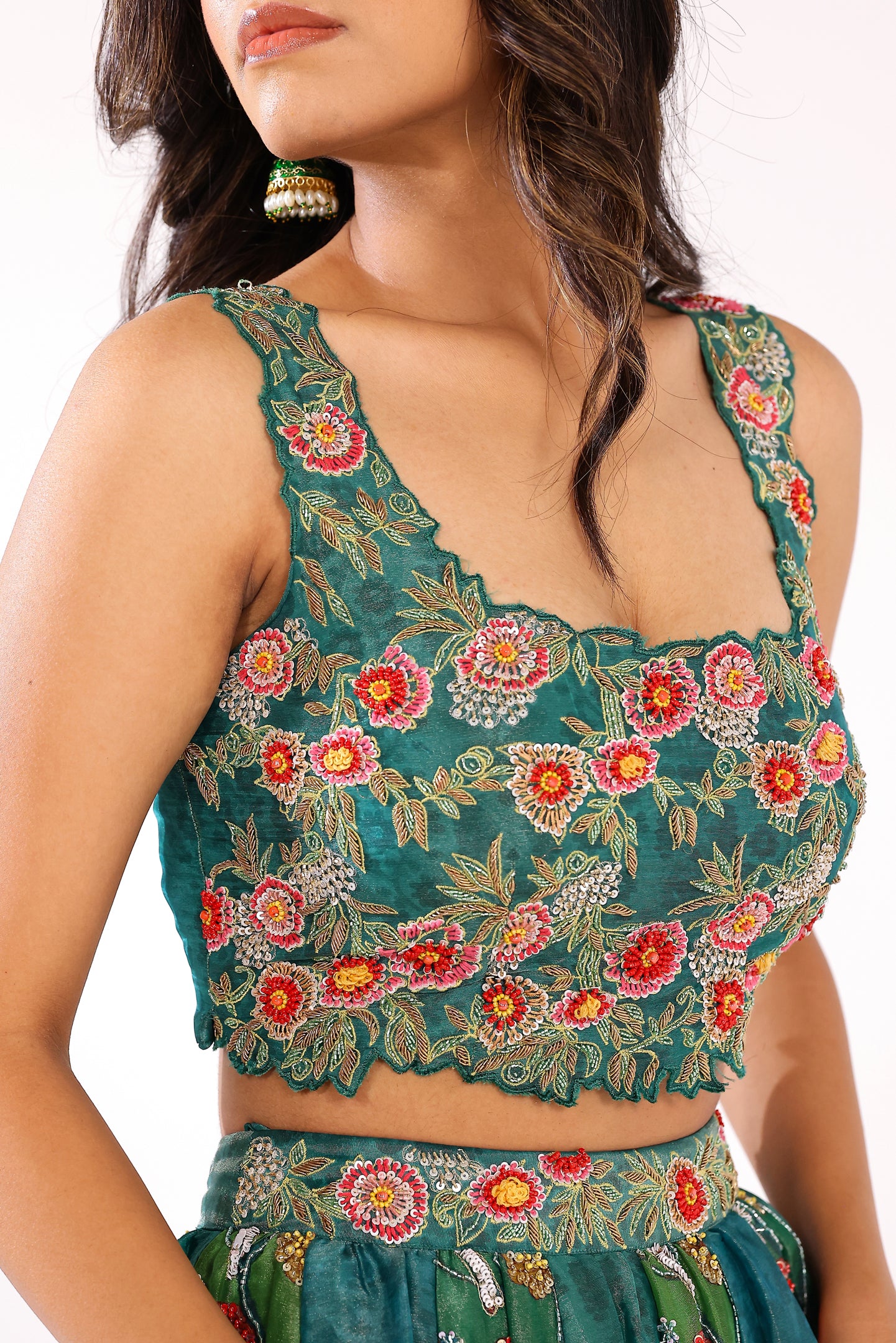 Green multicoloured lehenga set