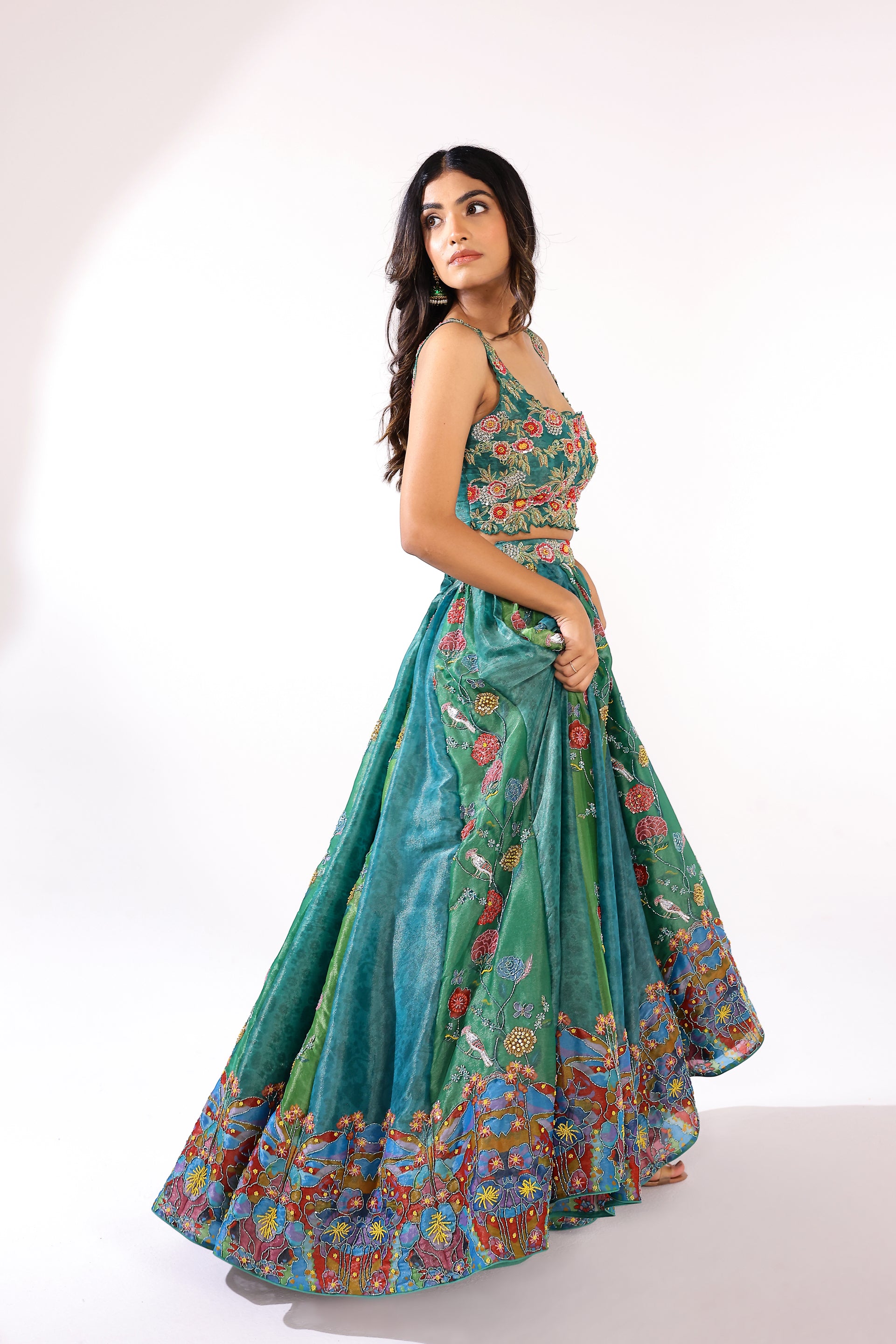 Green multicoloured lehenga set