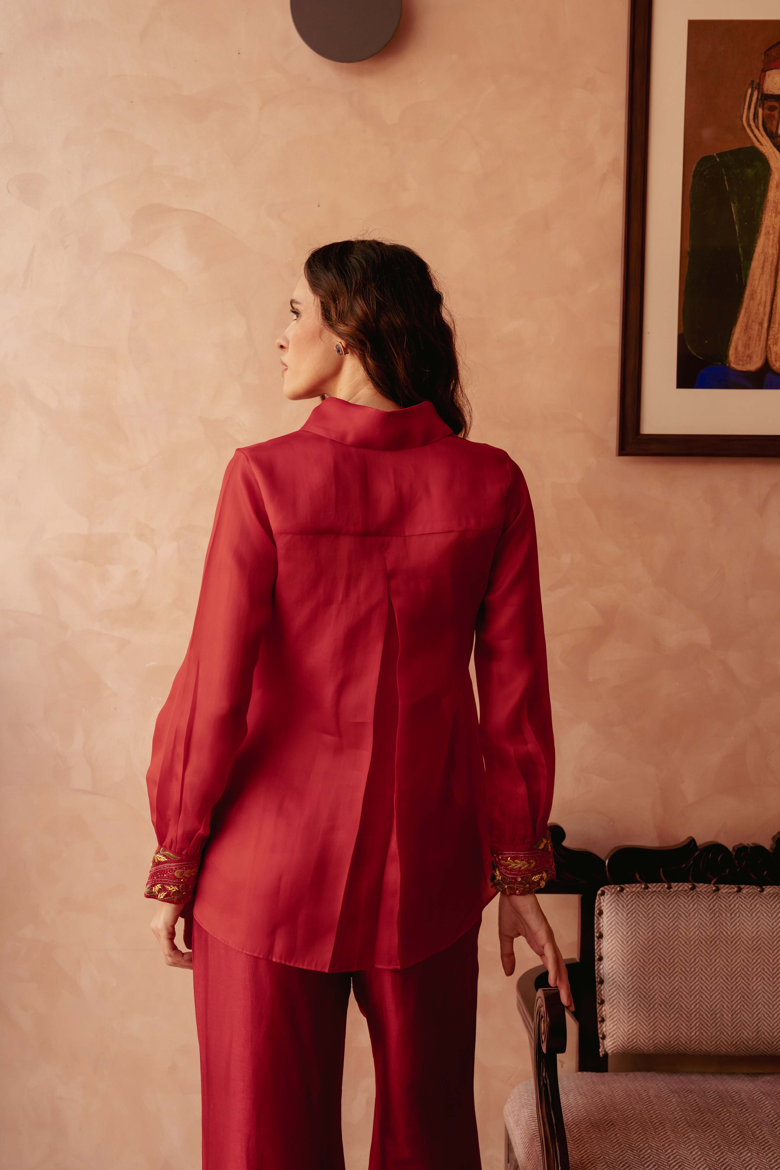 Cherry red Silk top and pants