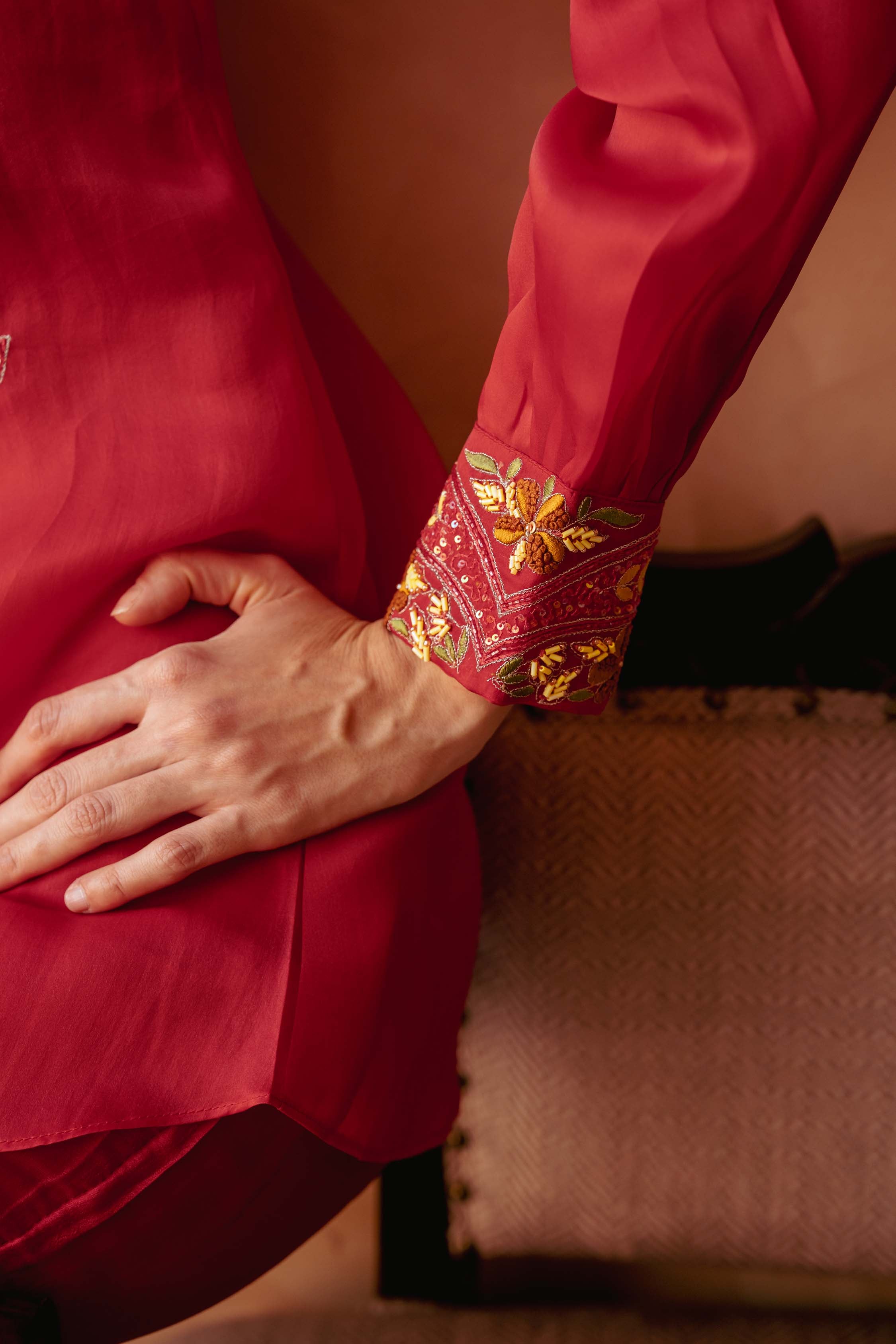 Cherry red Silk top and pants