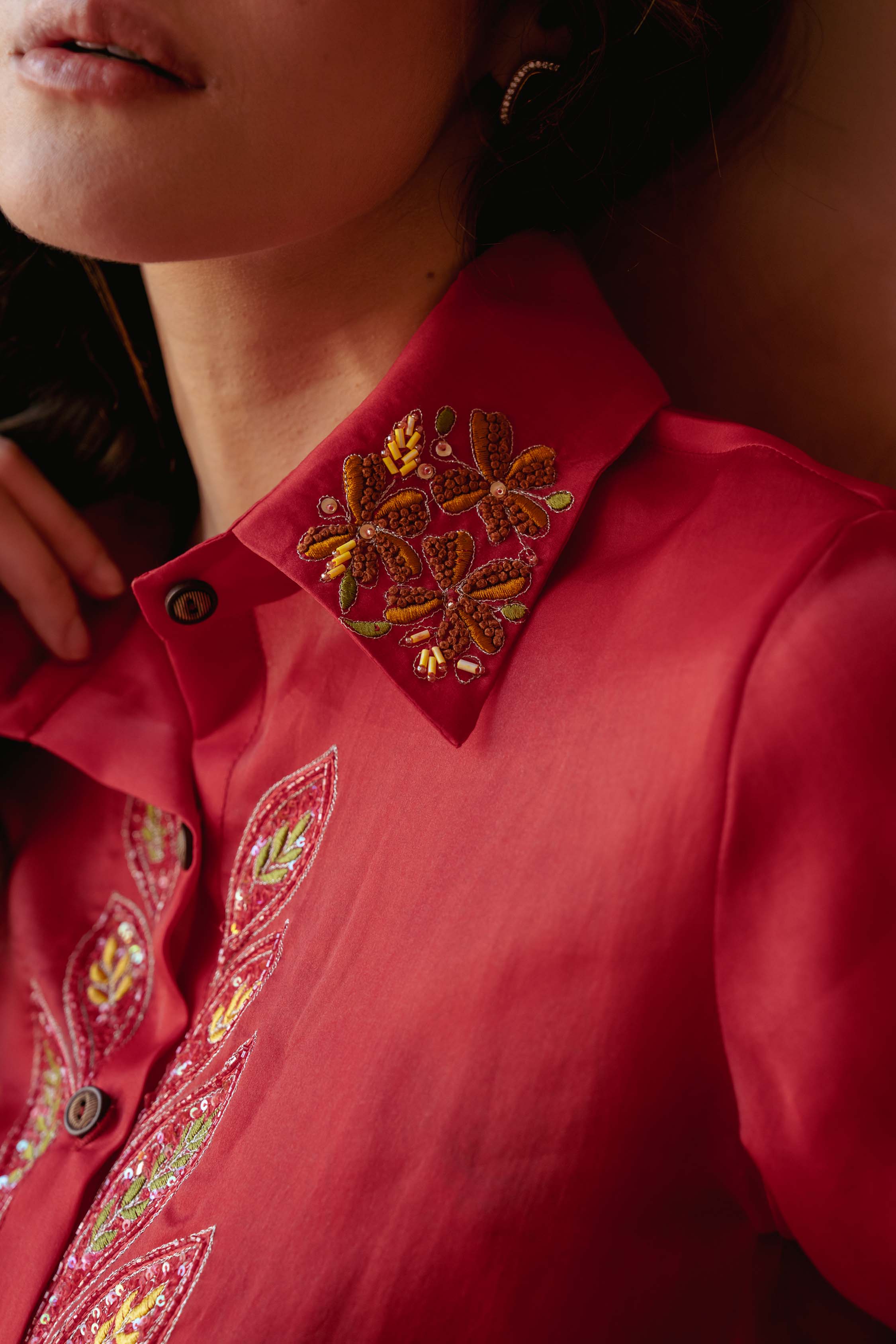 Cherry red Silk top and pants