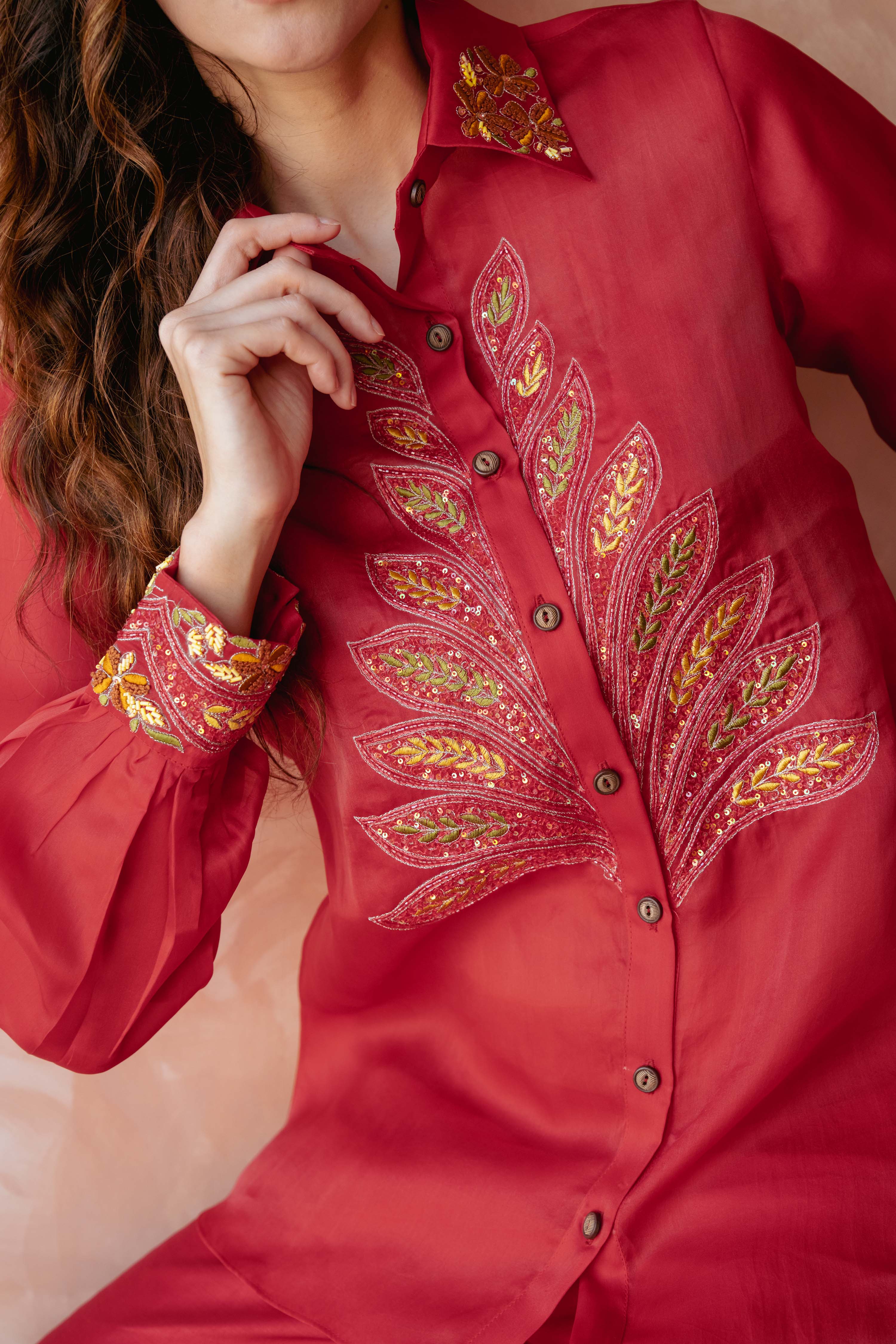 Cherry red Silk top and pants
