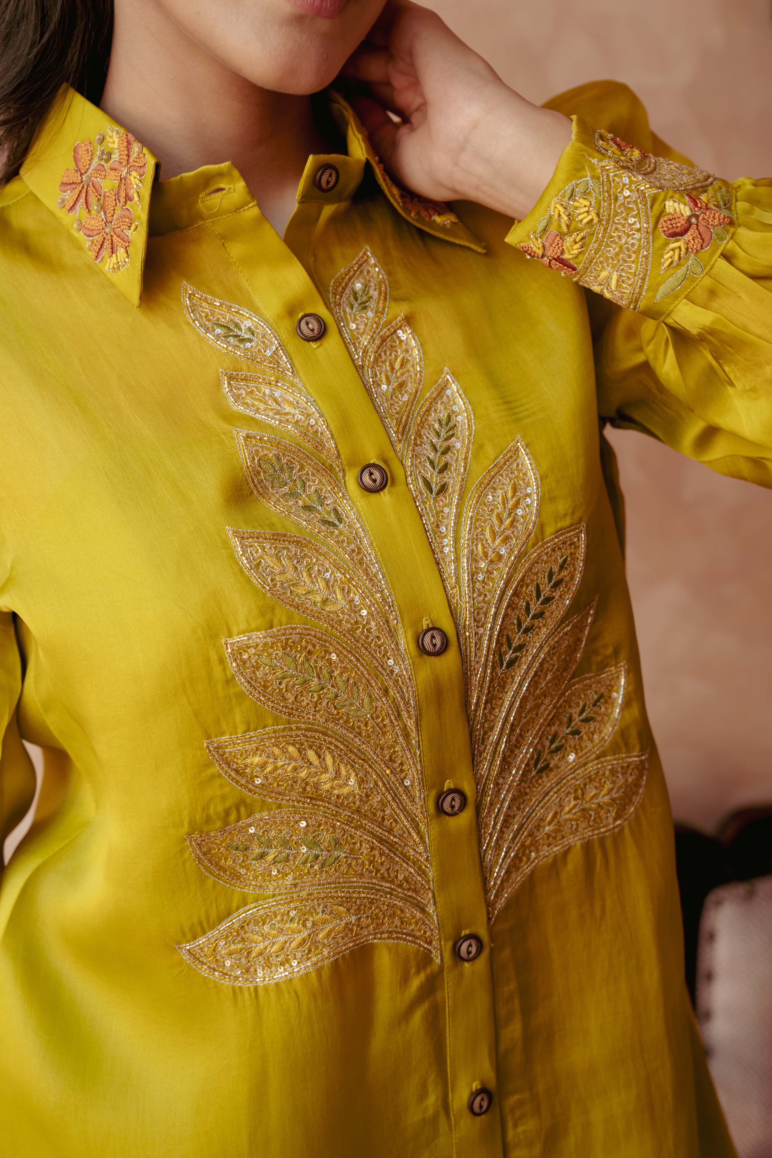 Lime green embroidered co-ord set
