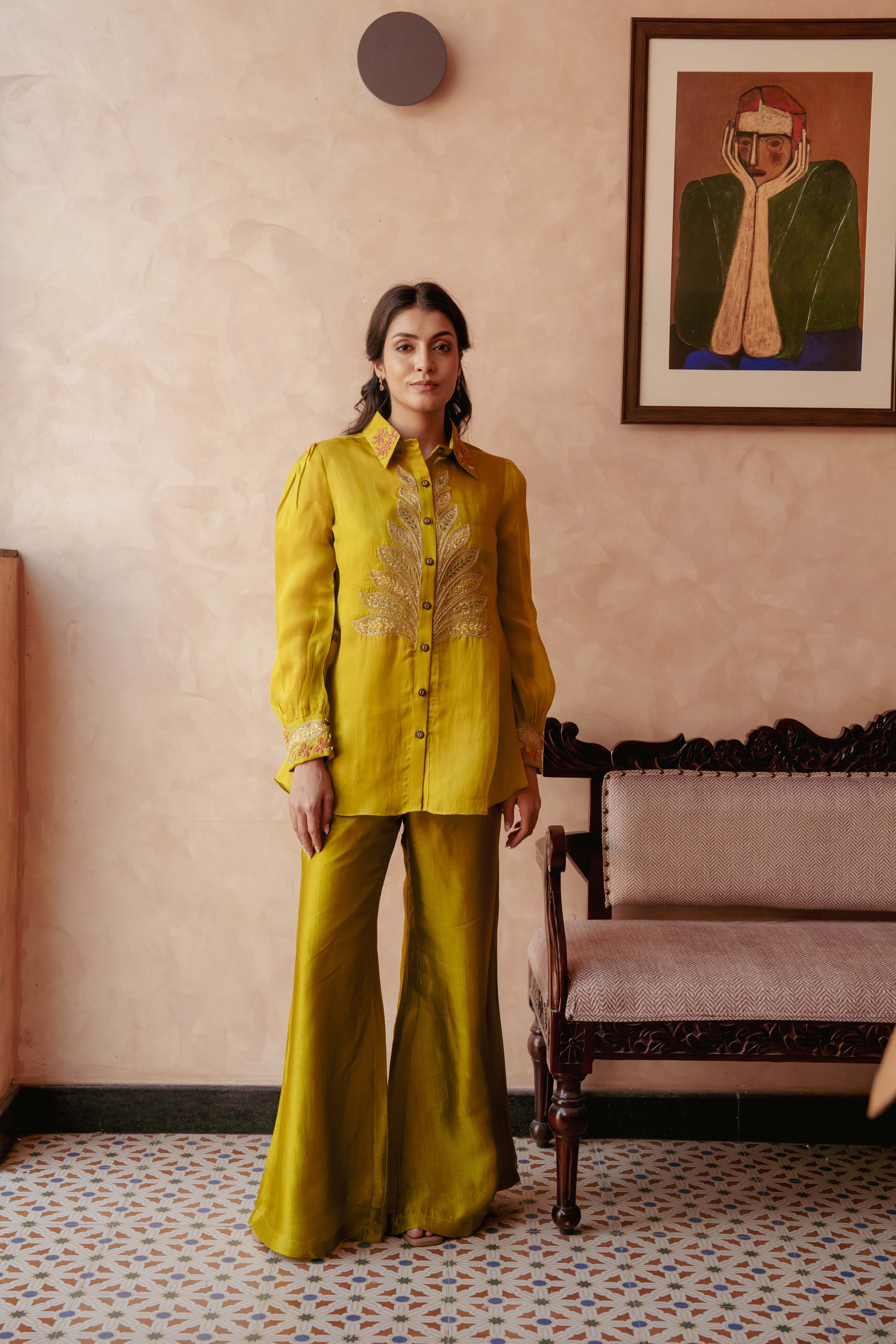 Lime green embroidered co-ord set