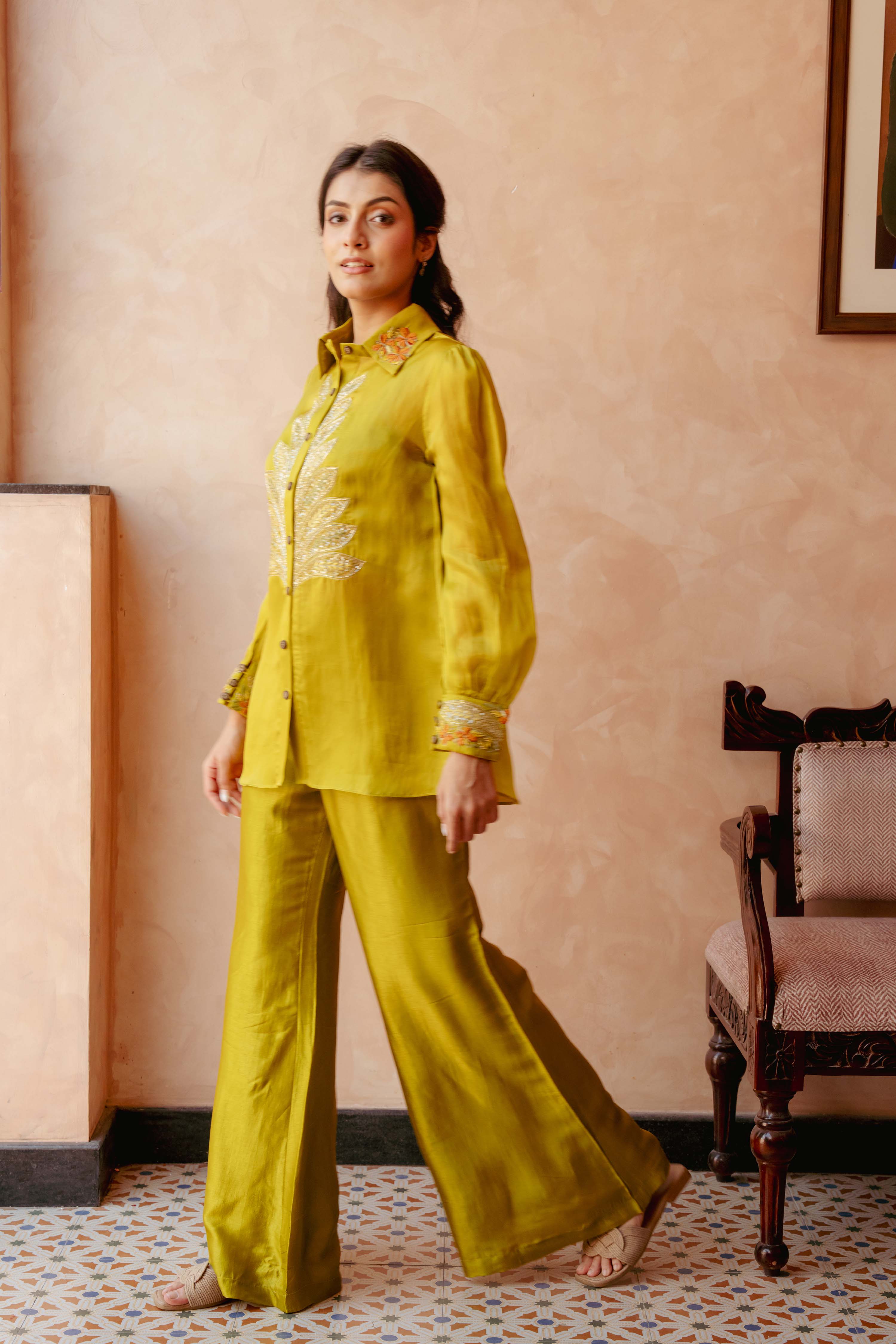 Lime green embroidered co-ord set