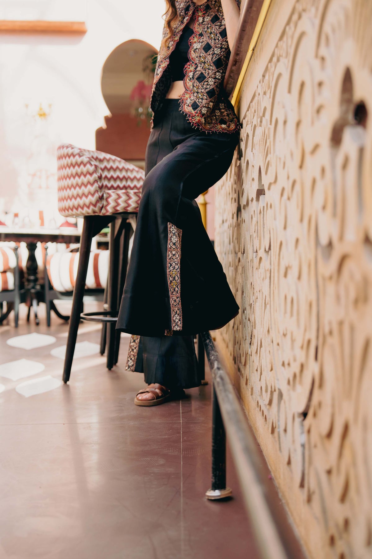 Dazzling Embroidered Jacket & Flared Pants Set