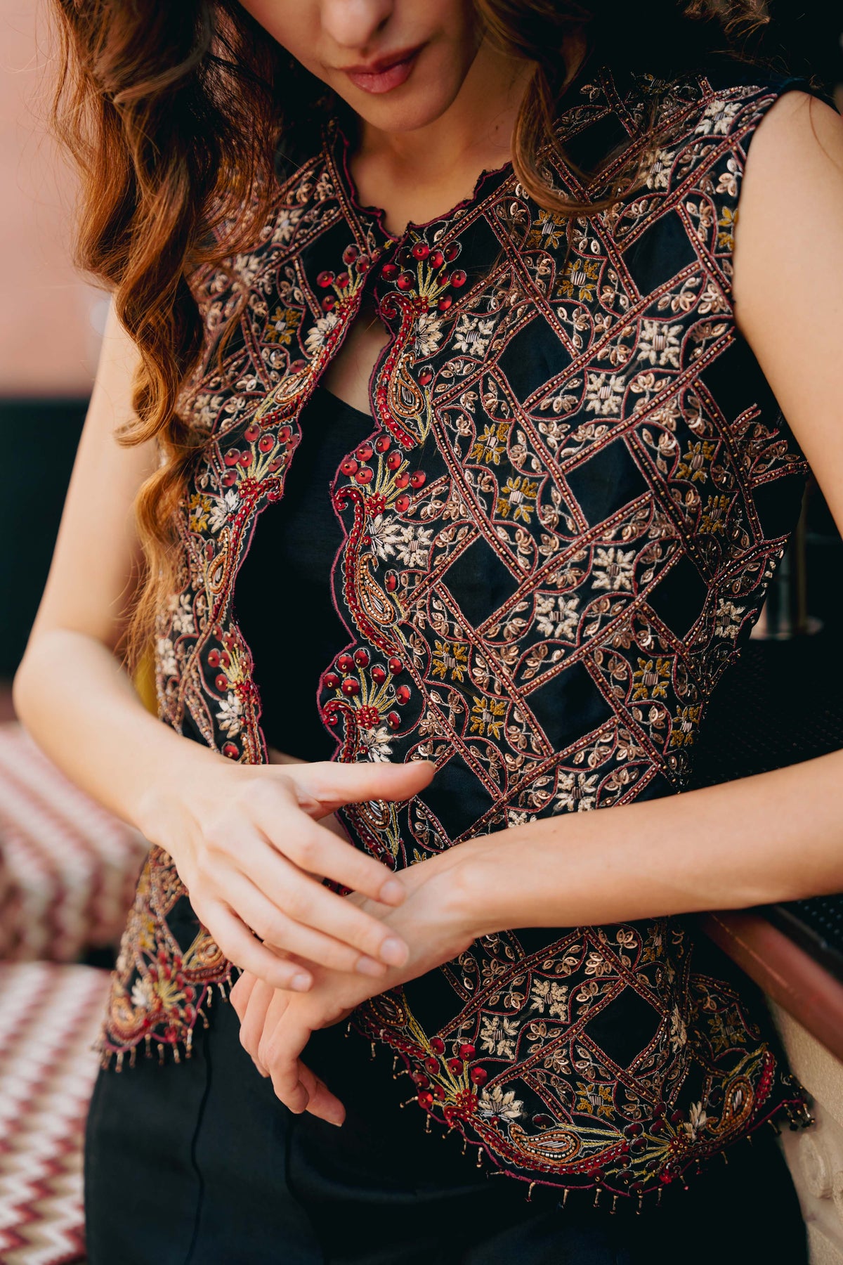 Dazzling Embroidered Jacket & Flared Pants Set