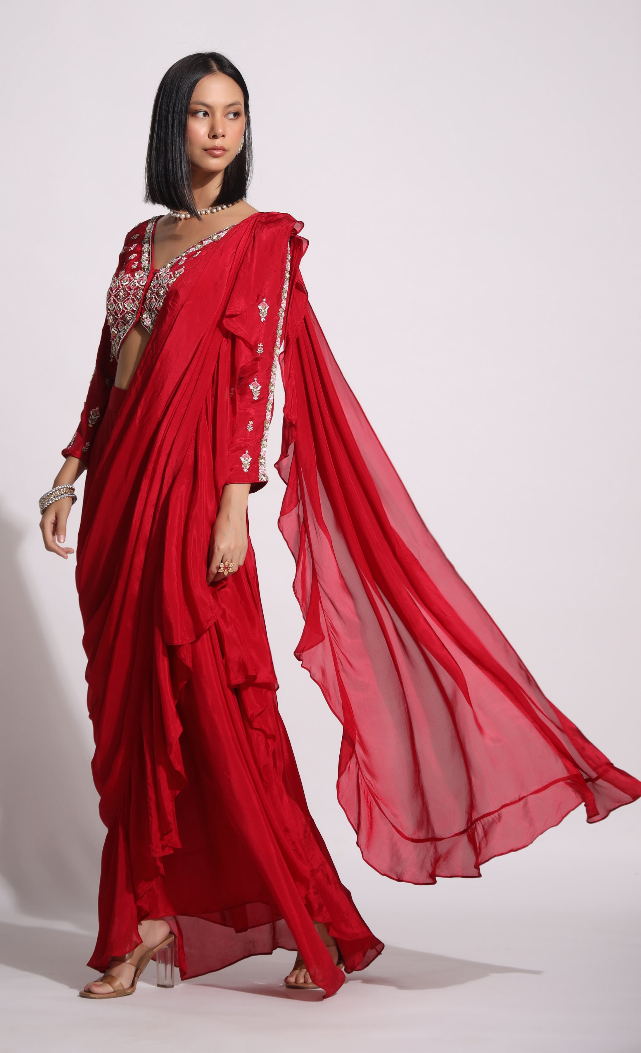 Red draped saree