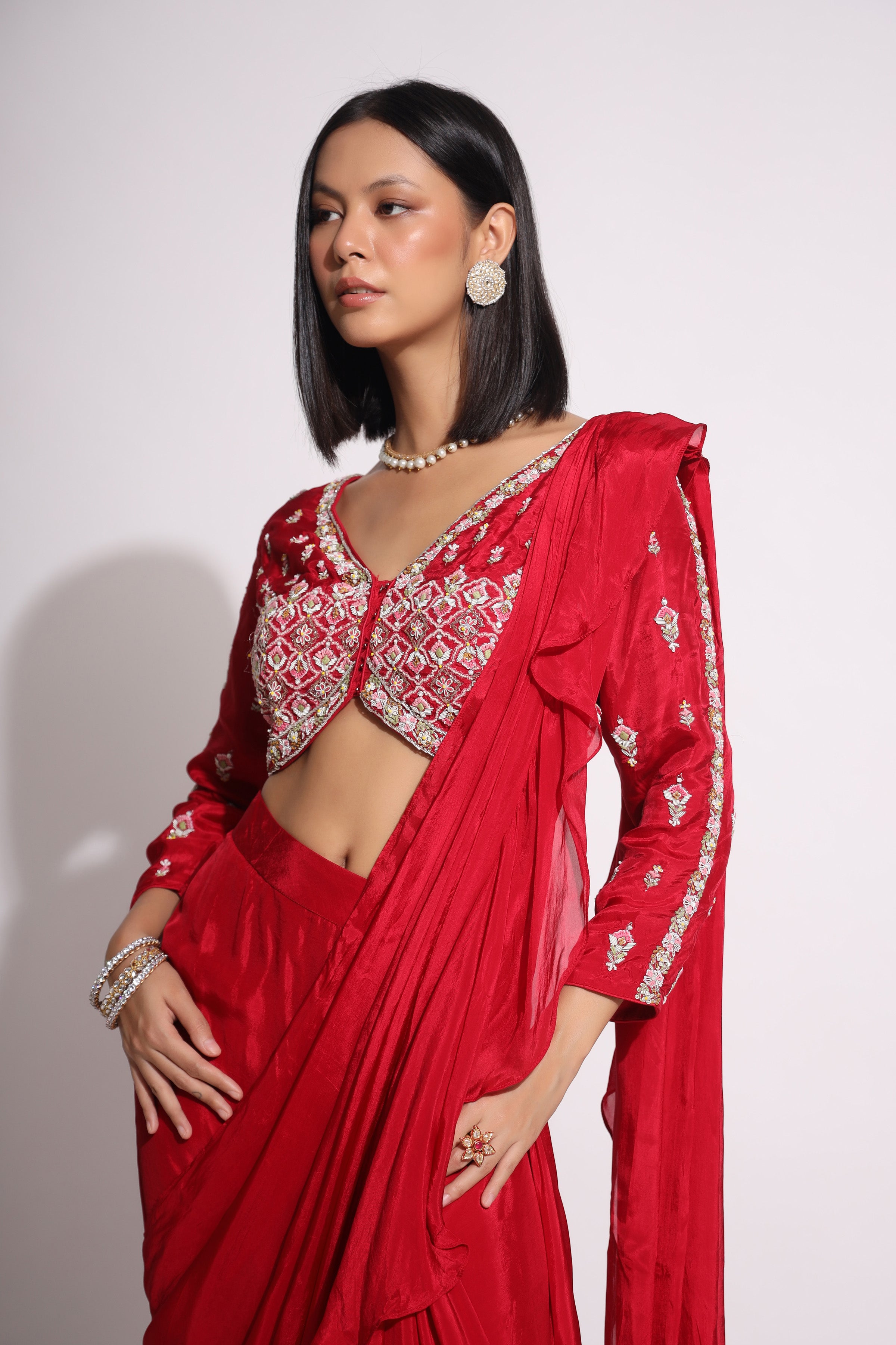 Red draped saree