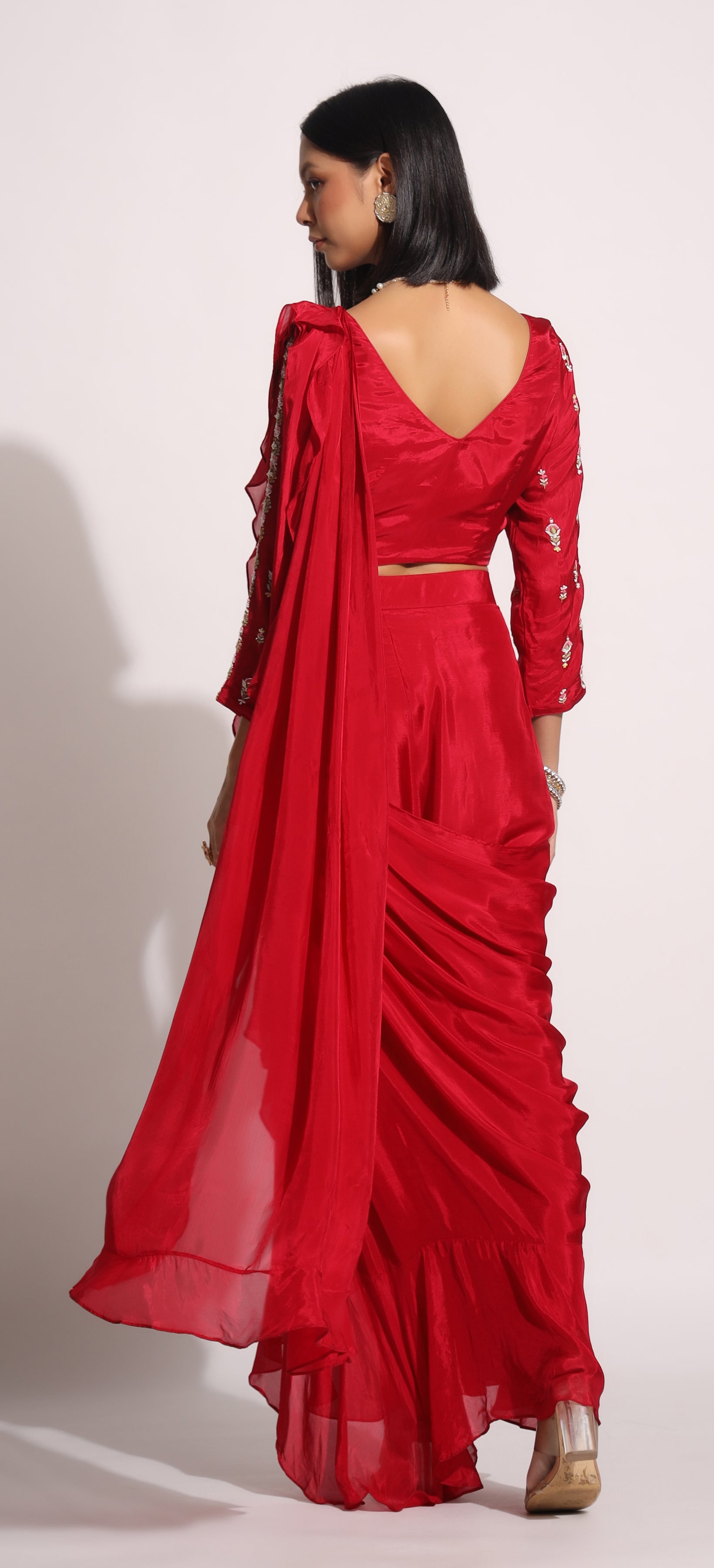 Red draped saree