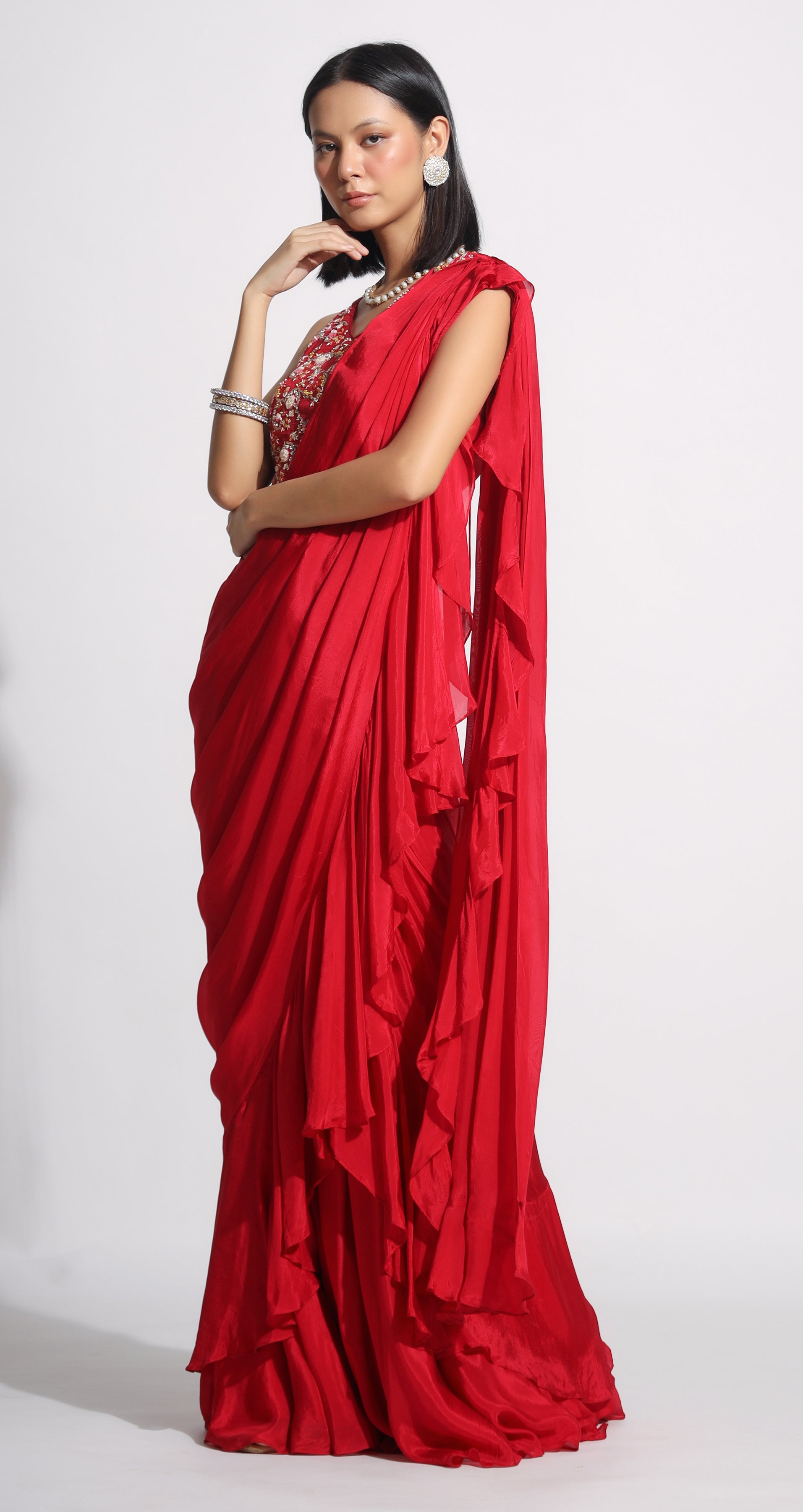 Silk Red draped saree