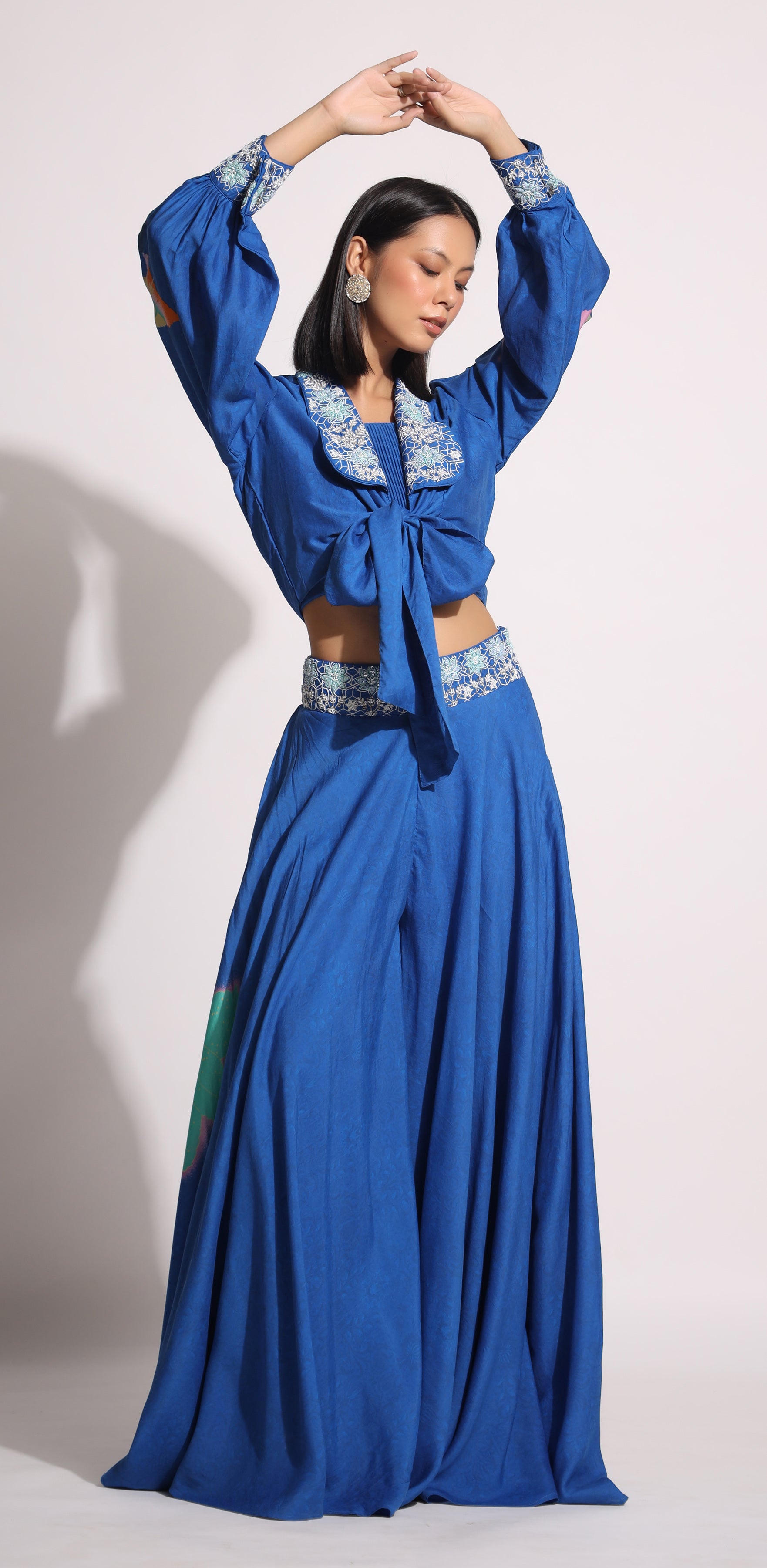 Blue knot top flared pants set