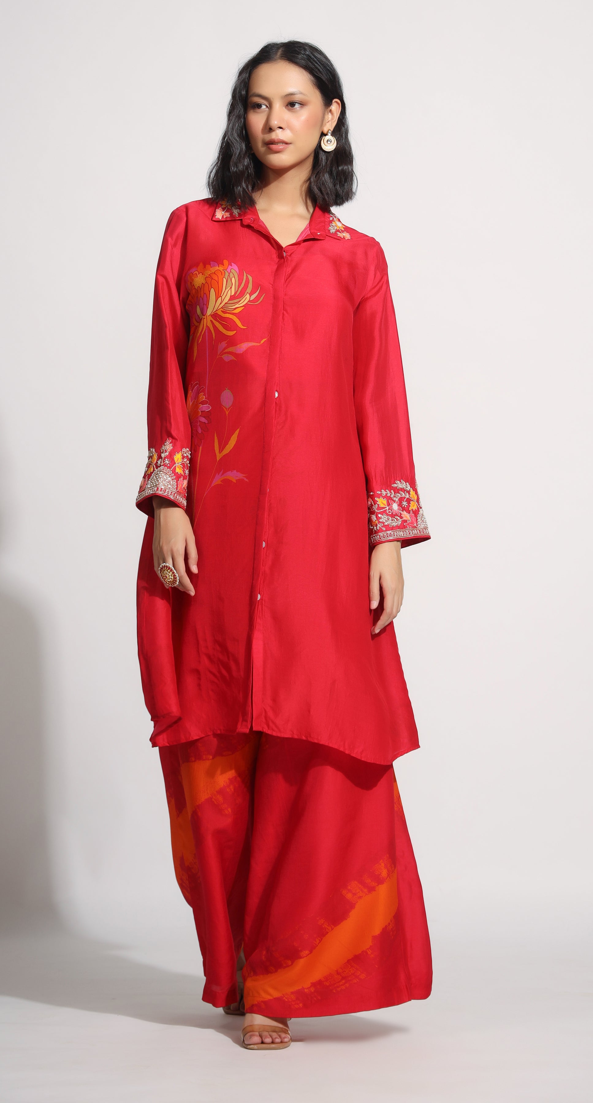 Red floral print set