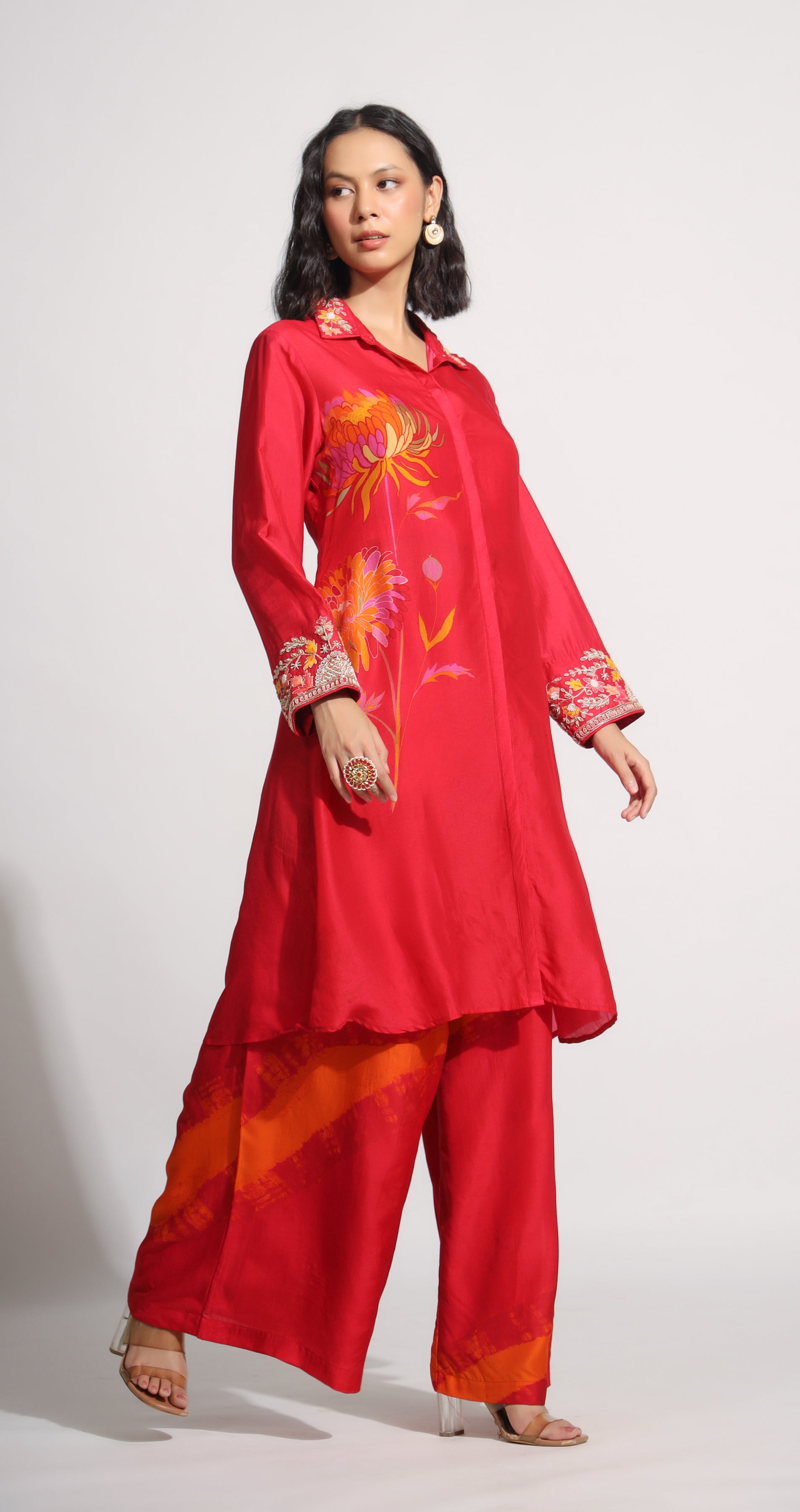 Red floral print set