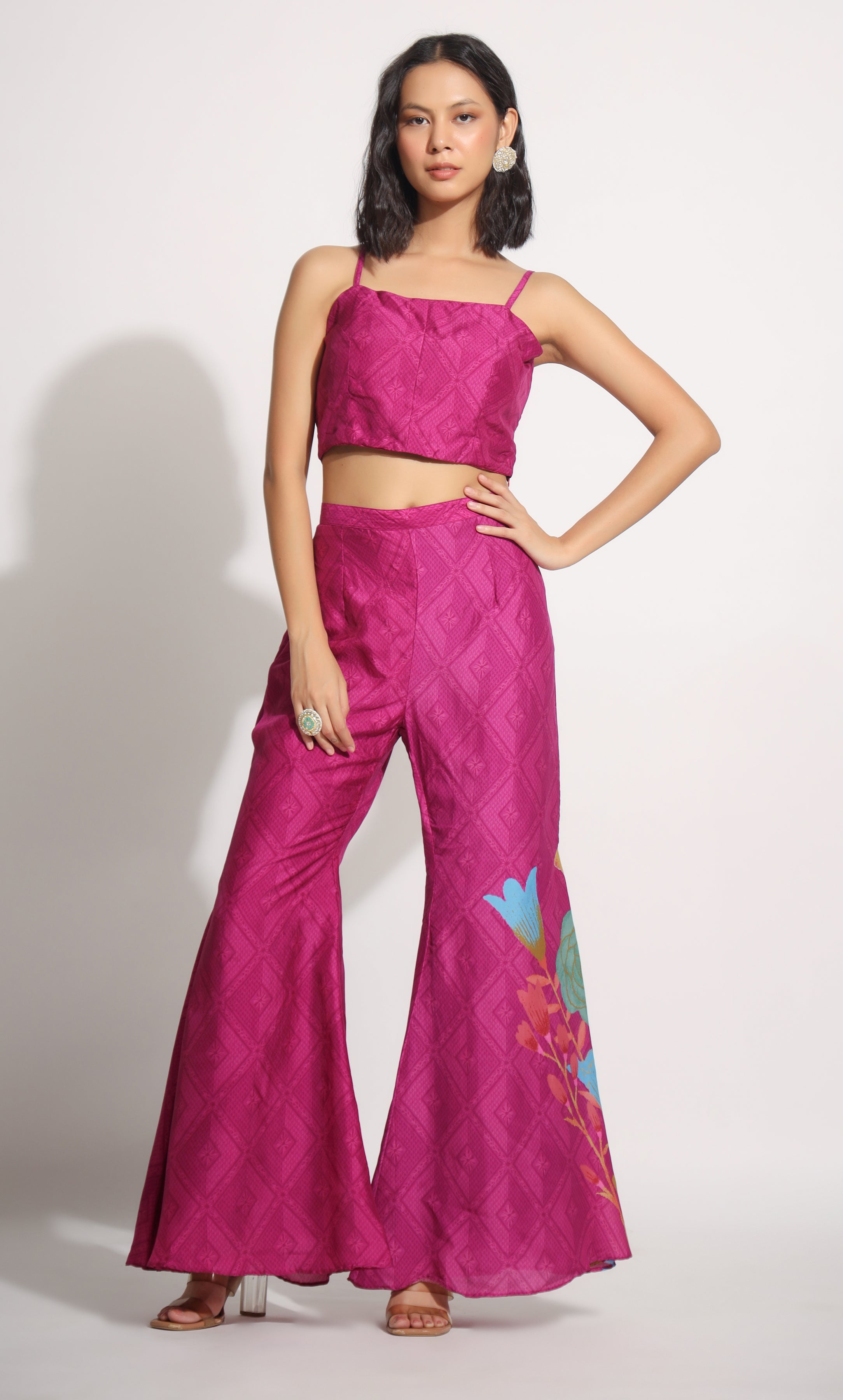 Magenta bell bottom three piece set