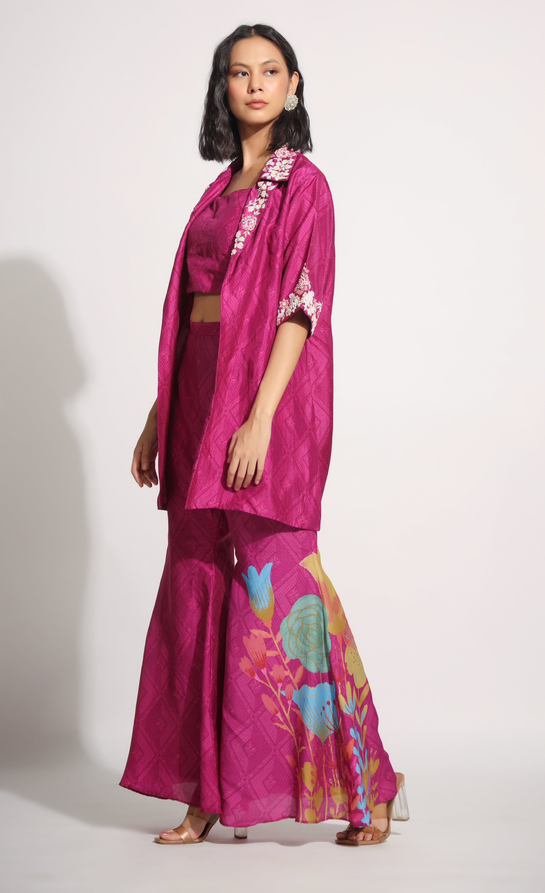 Magenta bell bottom three piece set