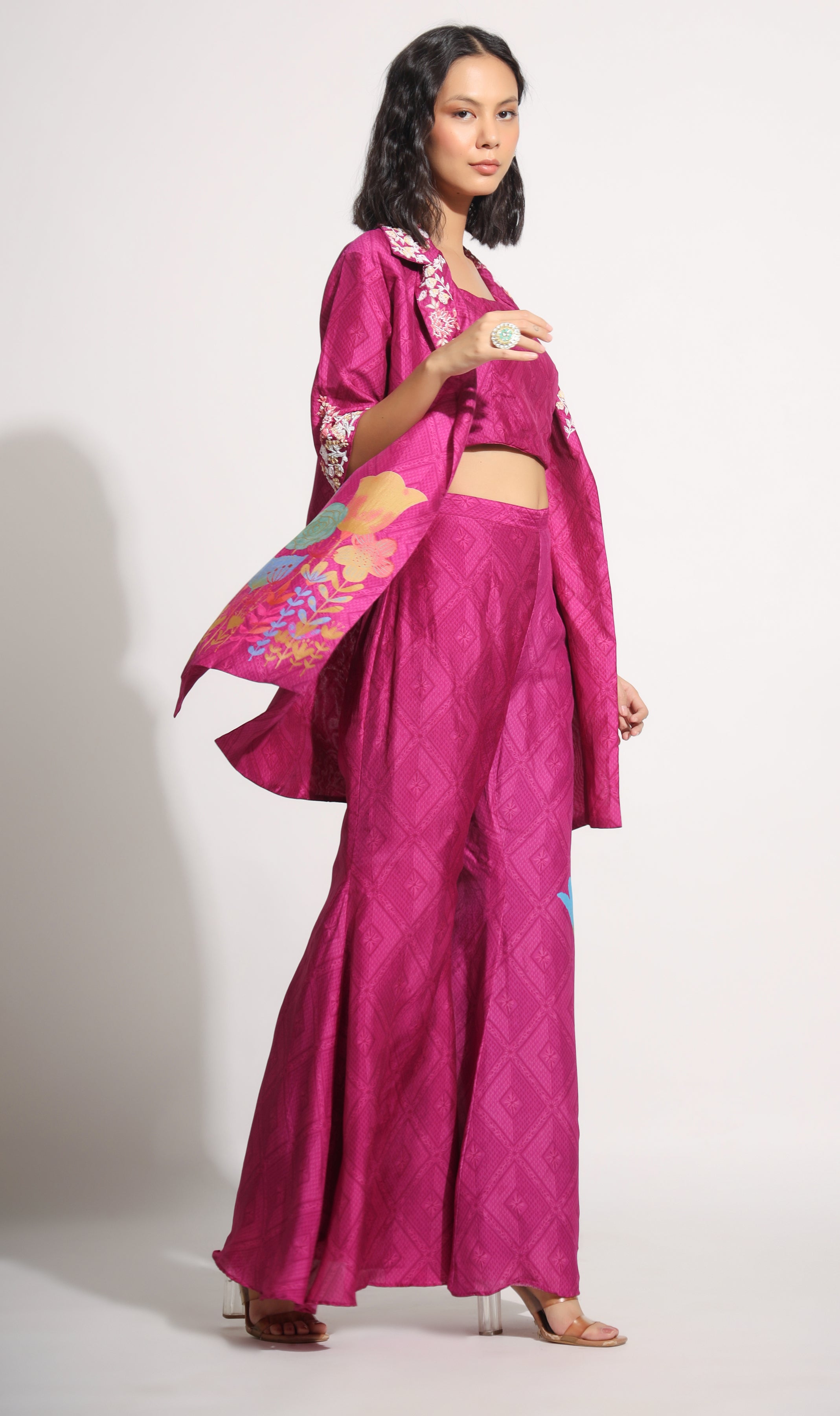 Magenta bell bottom three piece set