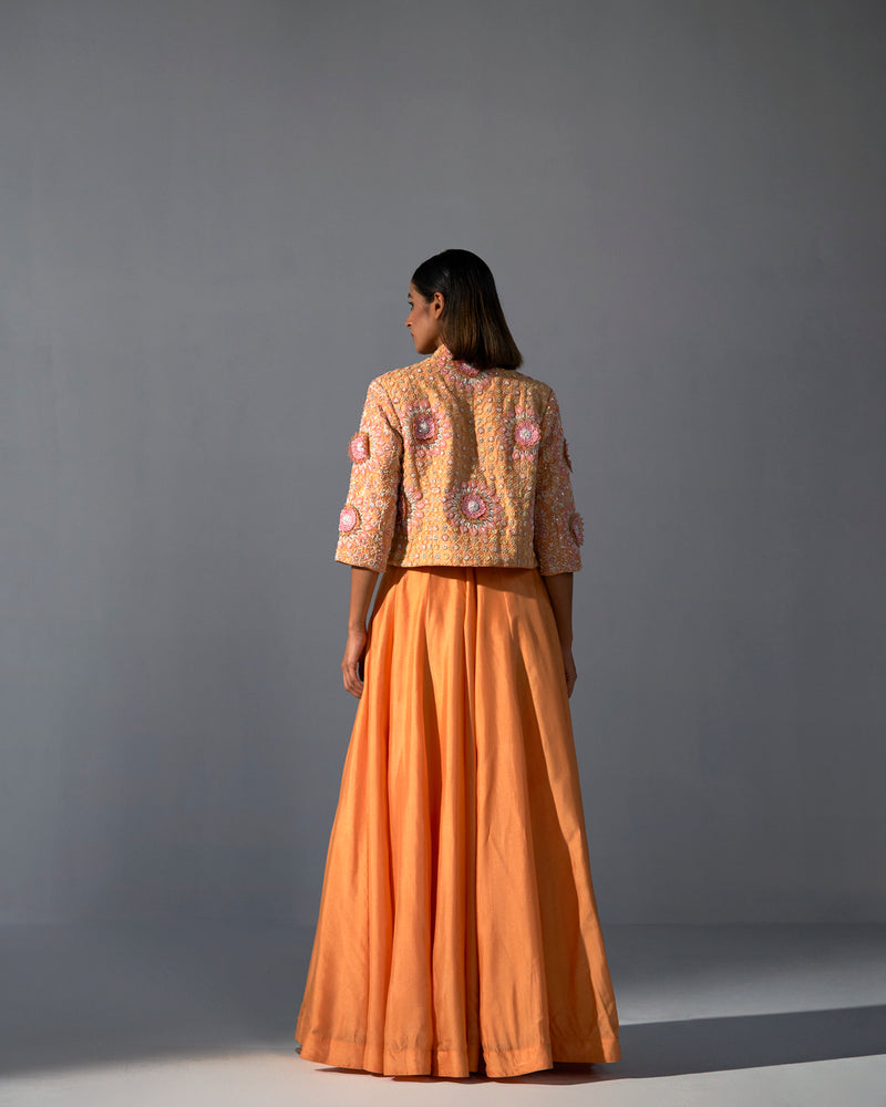 Tangerine short jacket with Anarkali