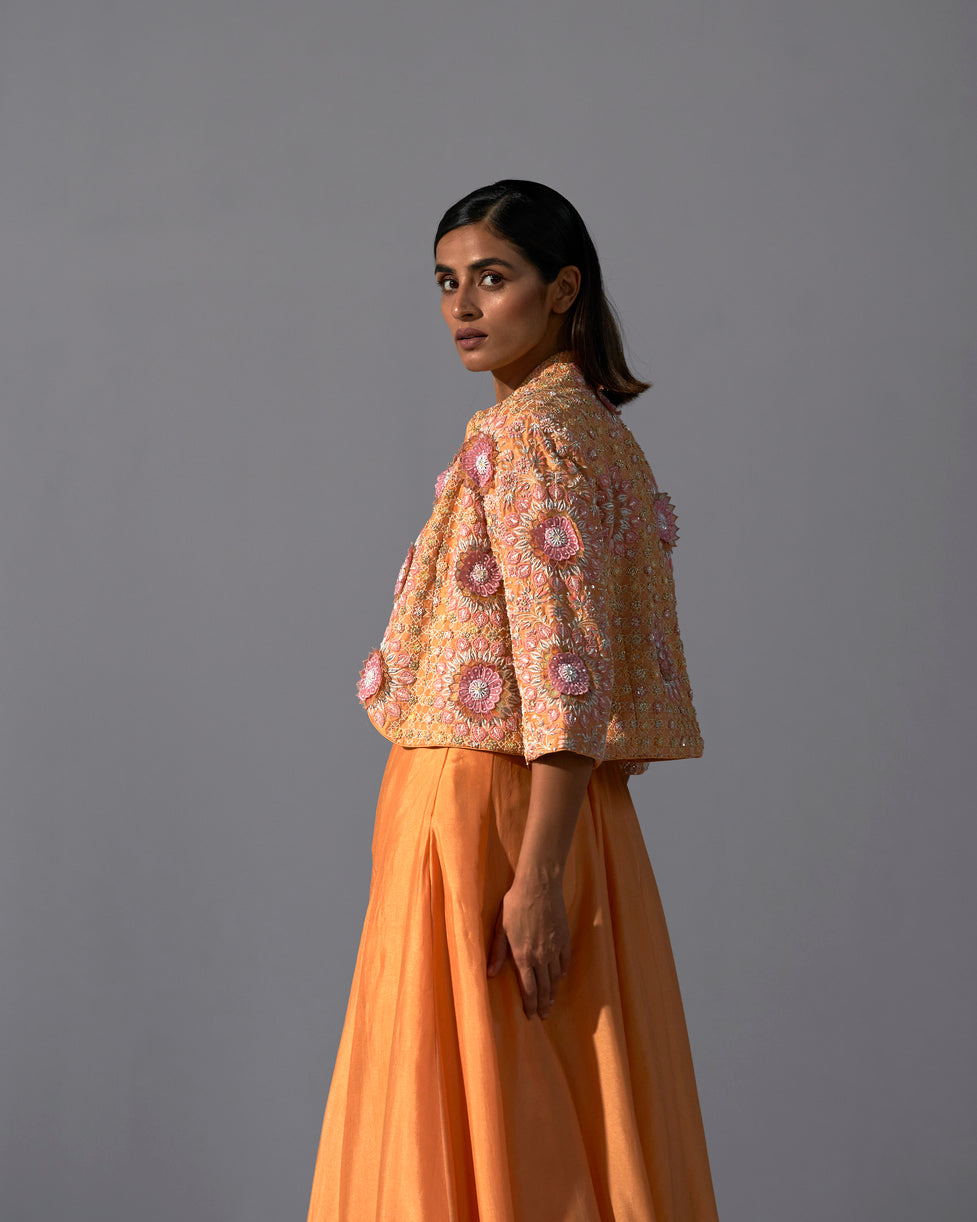 Tangerine short jacket with Anarkali