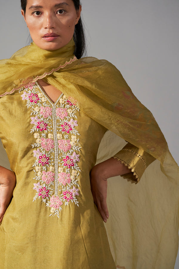 Olive green sharara kurta and dupatta set