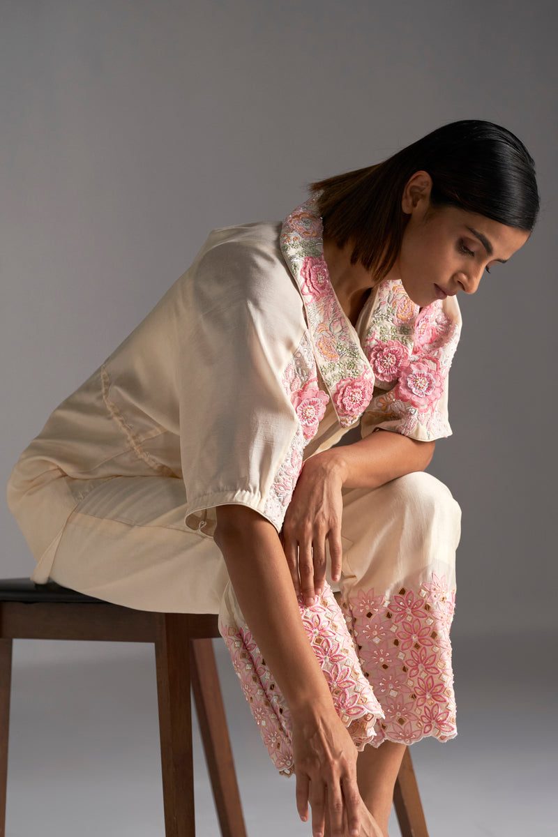 Off white embroidered co-ord set