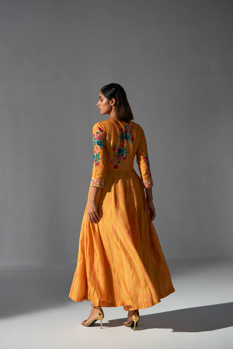 Ochre placement printed Angarkha with pants