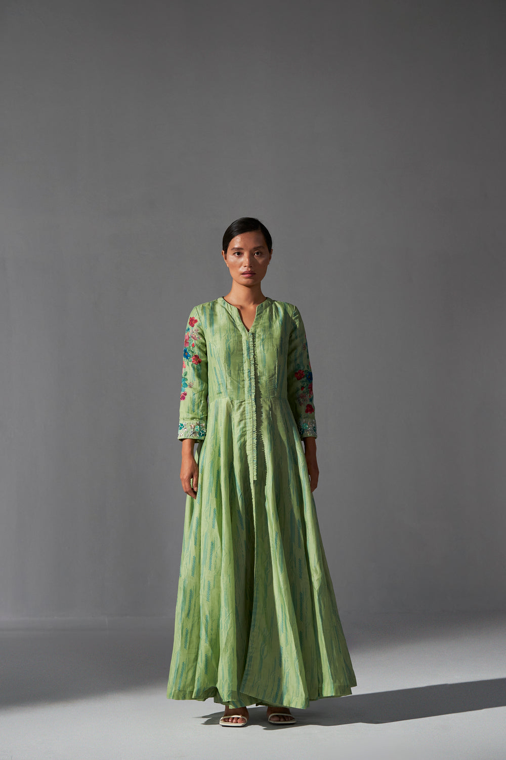 Green placement printed Angarkha with  fitted pants