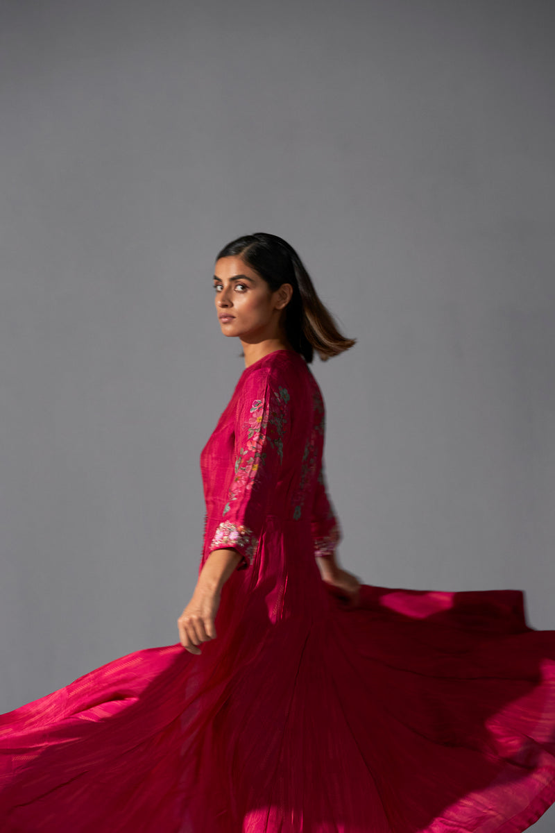 Ruby Red Angarkha with fitted pants