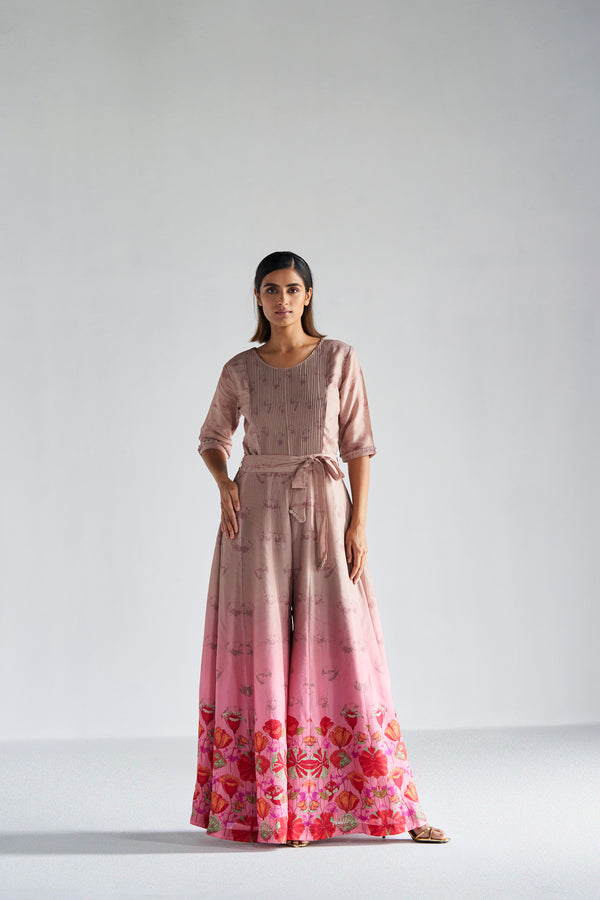 Rose pink shaded beige jumpsuit
