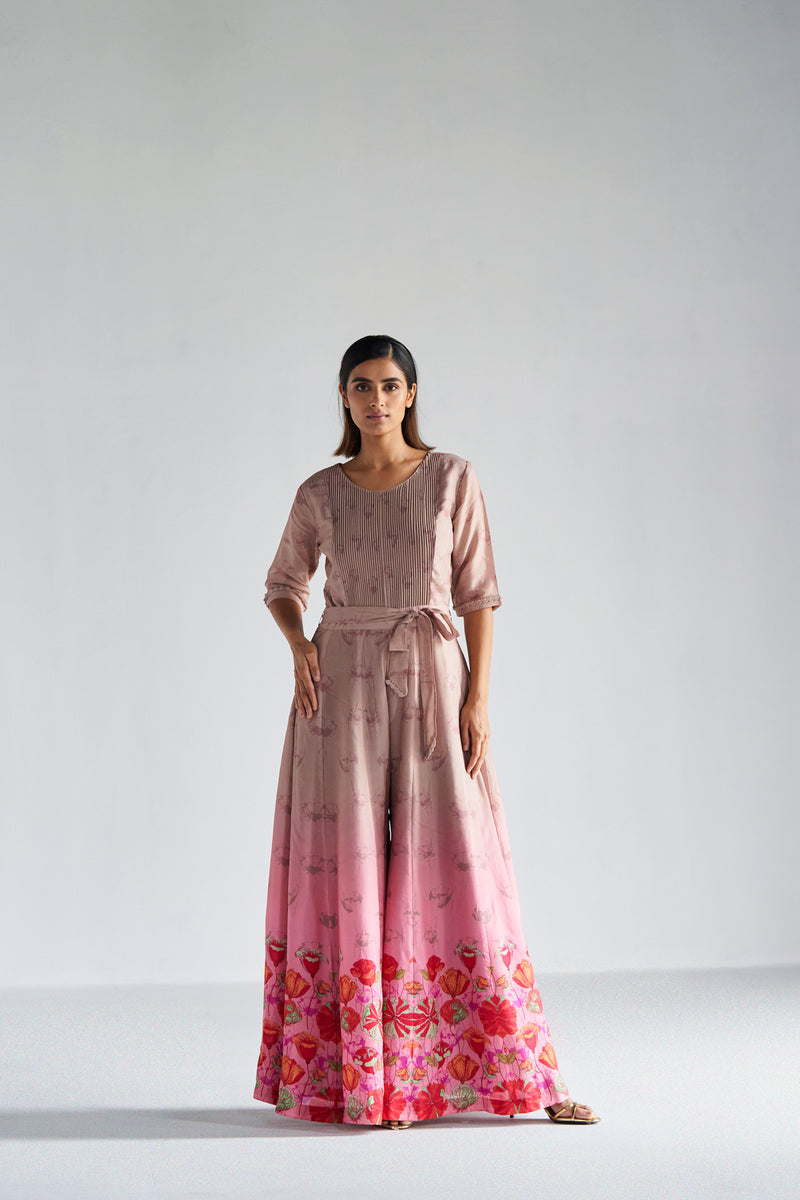 Rose pink shaded beige jumpsuit