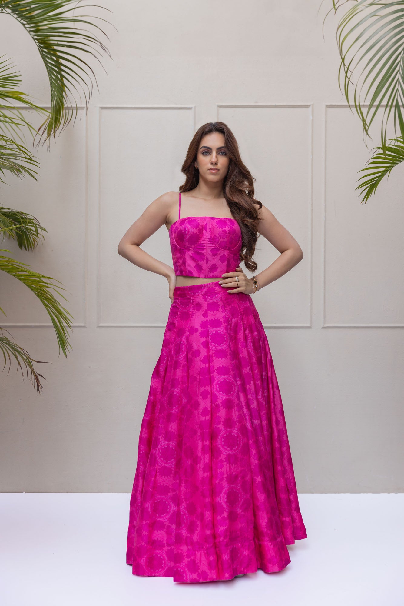 Rose pink lehenga corset set