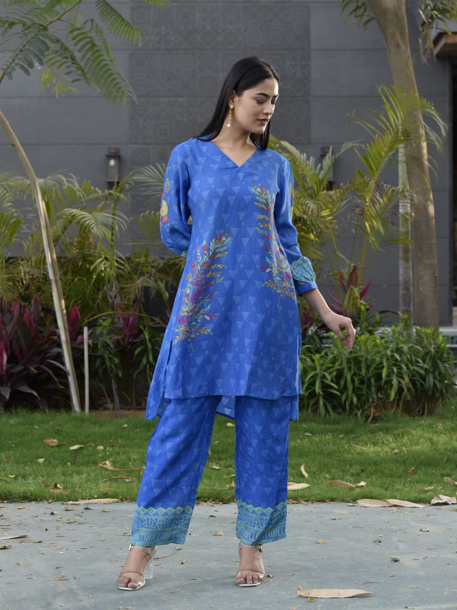 Blue Vasansi Silk Printed Co-ord Set