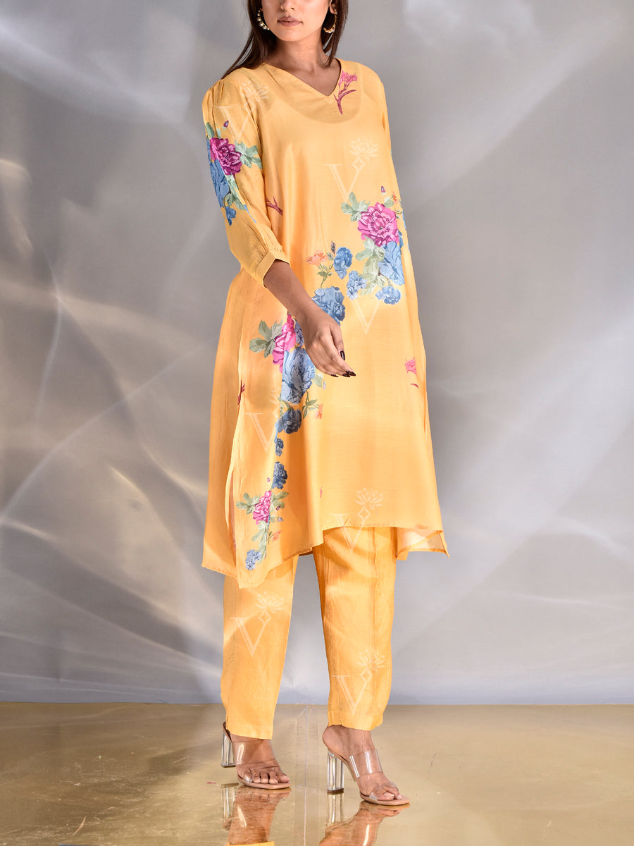 Mustard Vasansi Silk Printed Co-ord Set