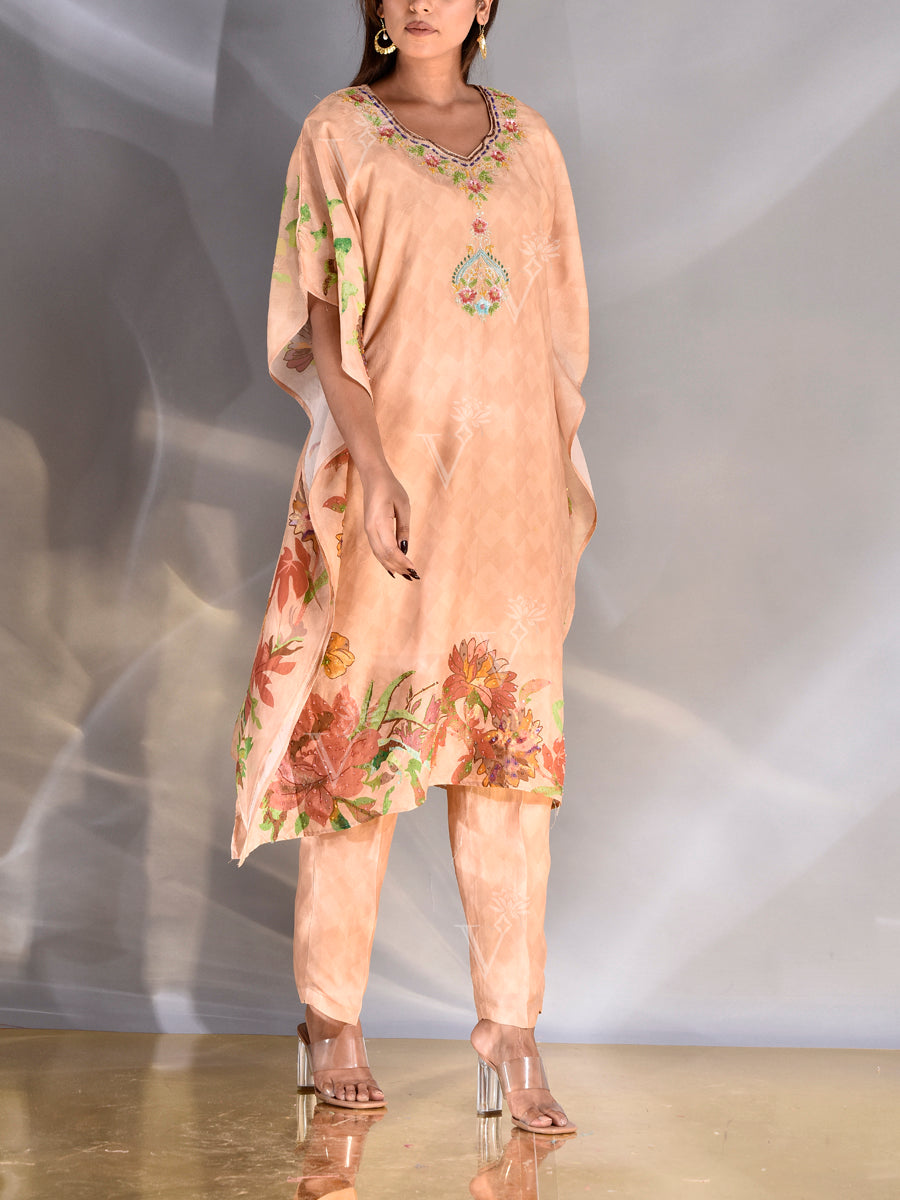 Coral Peach Vasansi Silk Kaftan Set