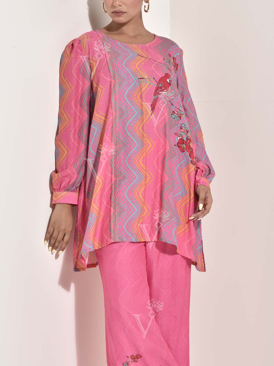 Pink Vasansi Silk Leheriya Co-ord Set