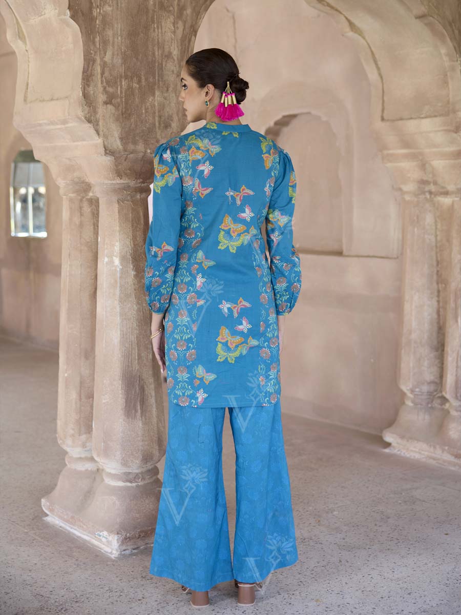 Blue Cotton Printed Co Ord Set