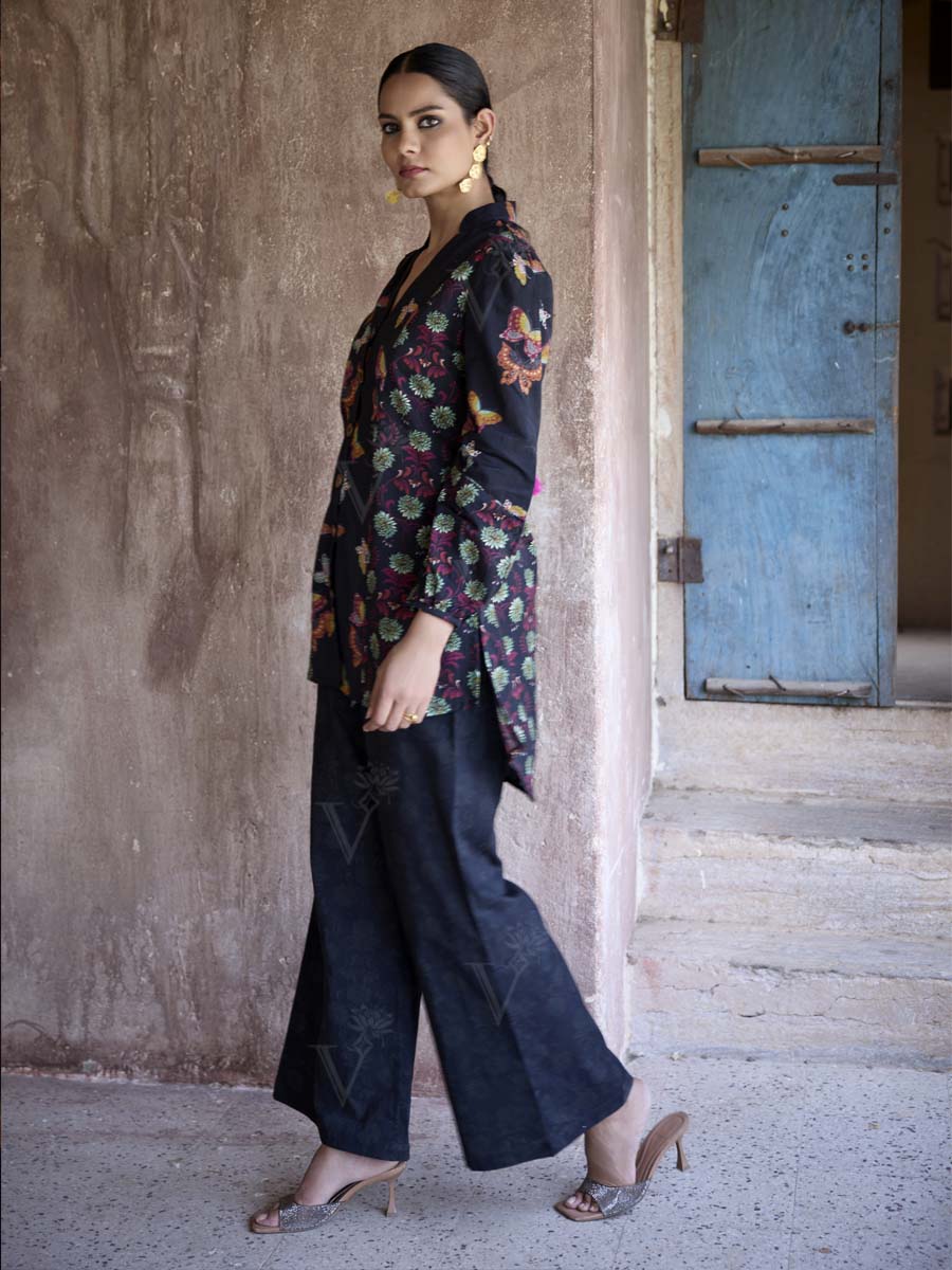 Black Cotton Printed Co Ord Set