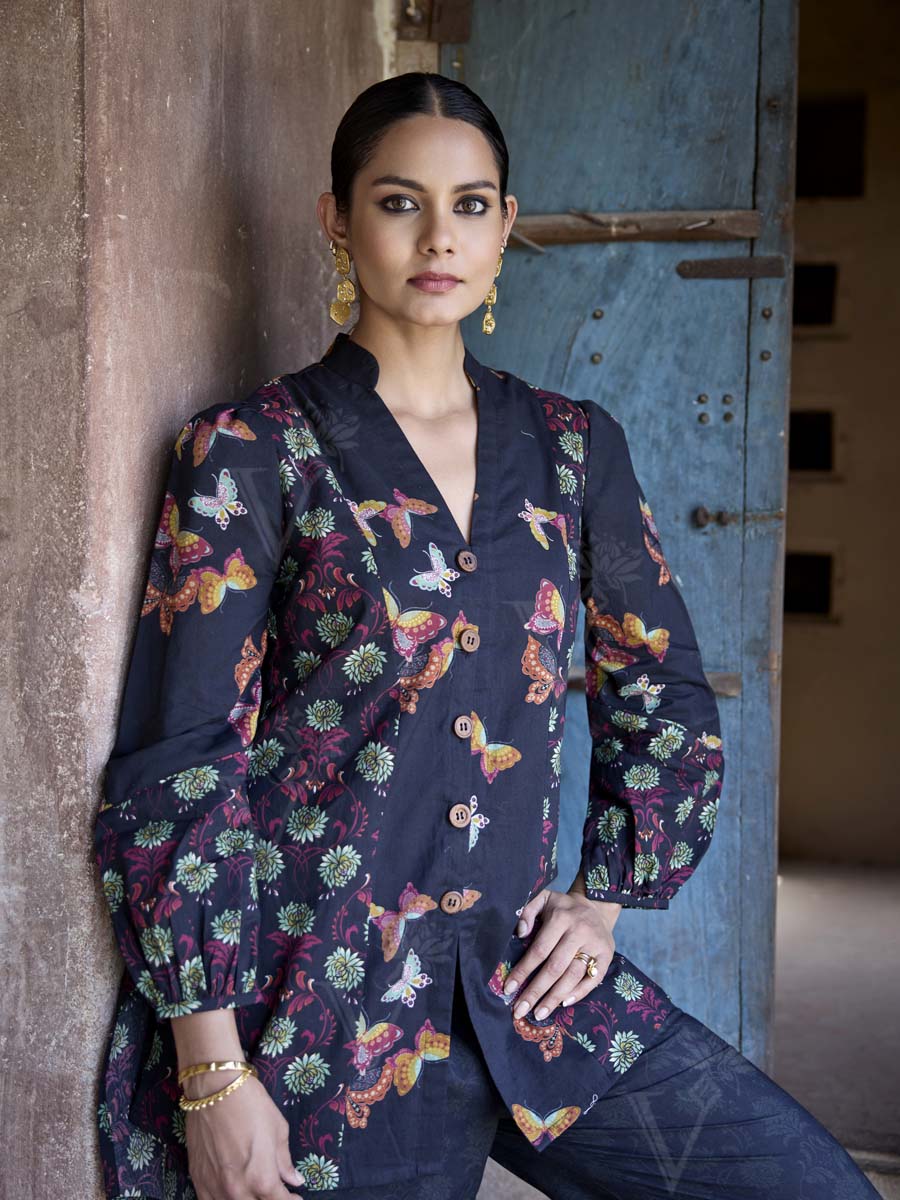 Black Cotton Printed Co Ord Set
