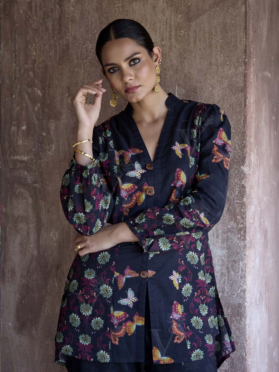 Black Cotton Printed Co Ord Set