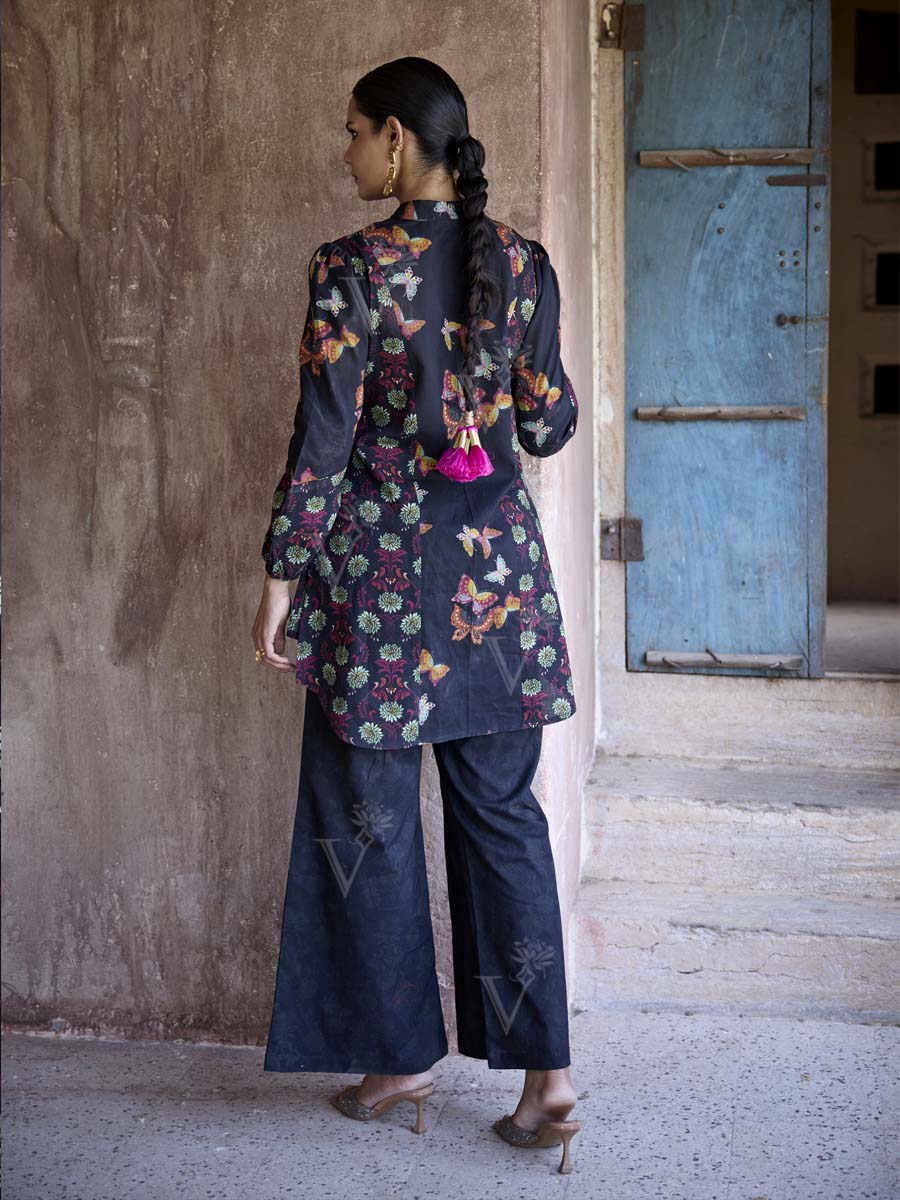 Black Cotton Printed Co Ord Set