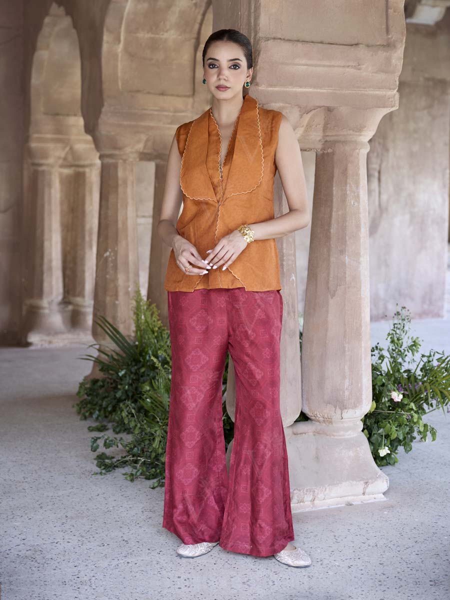 Rust and Maroon Silk Co Ord Set